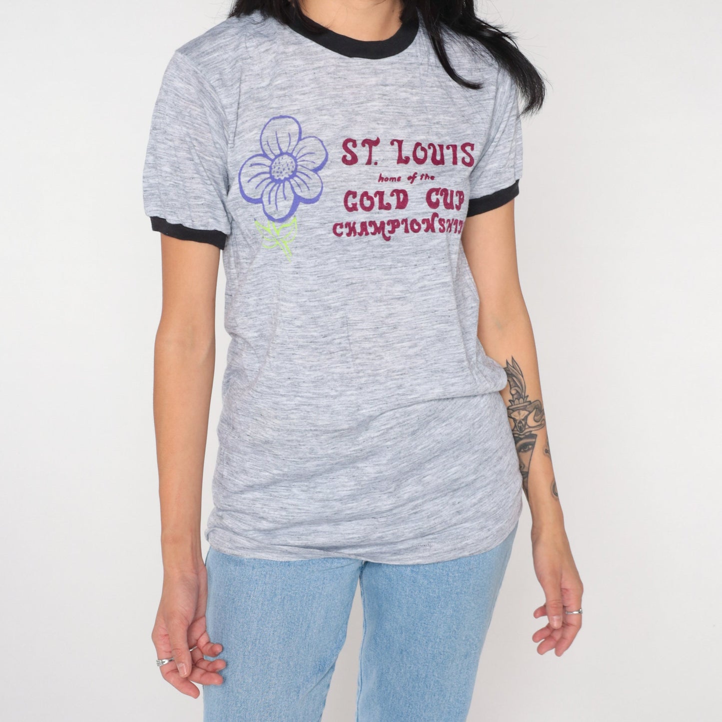 80s St Louis Gold Cup Championships Ringer Tee Shirt Graphic Medium