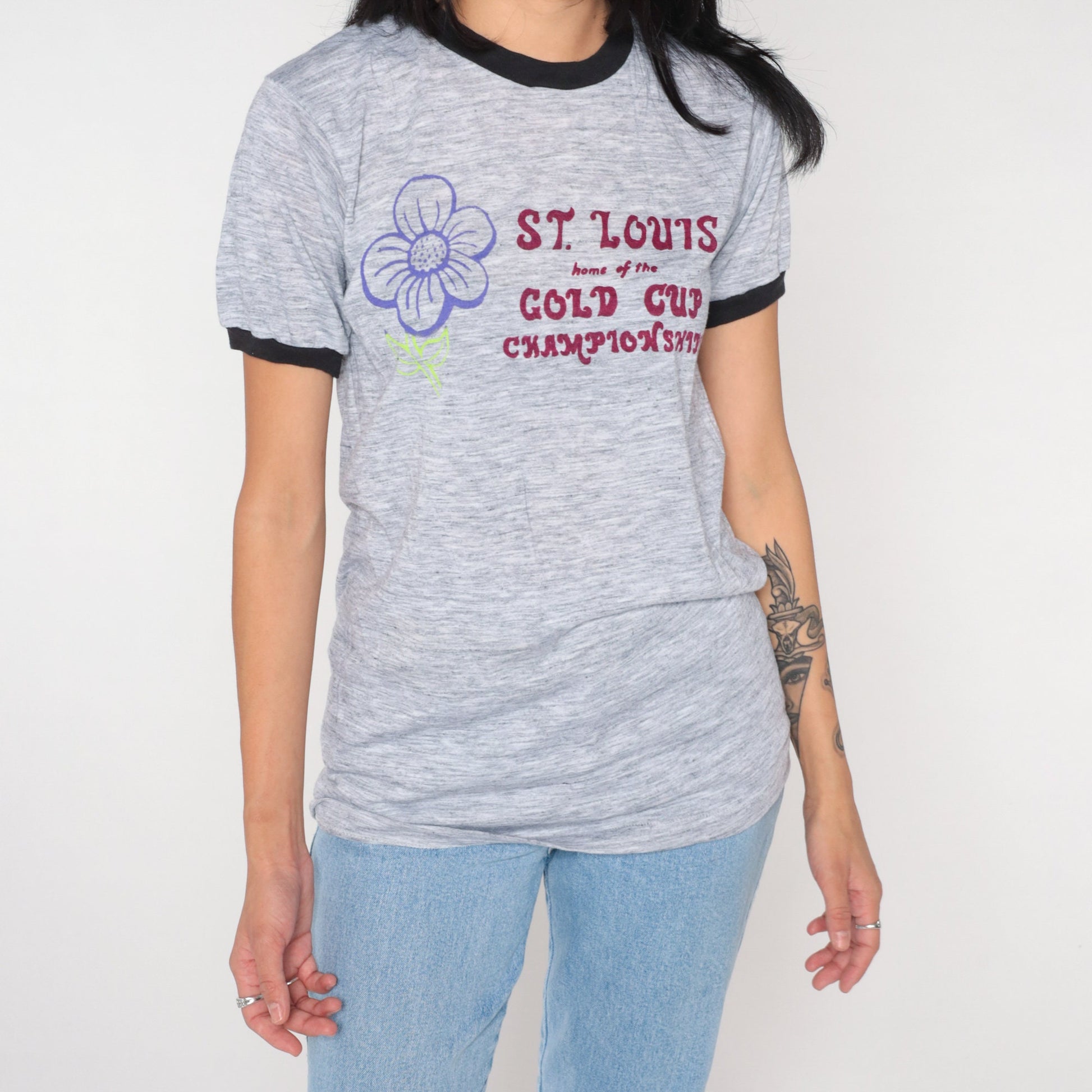 80s St Louis Gold Cup Championships Ringer Tee Shirt Graphic Medium