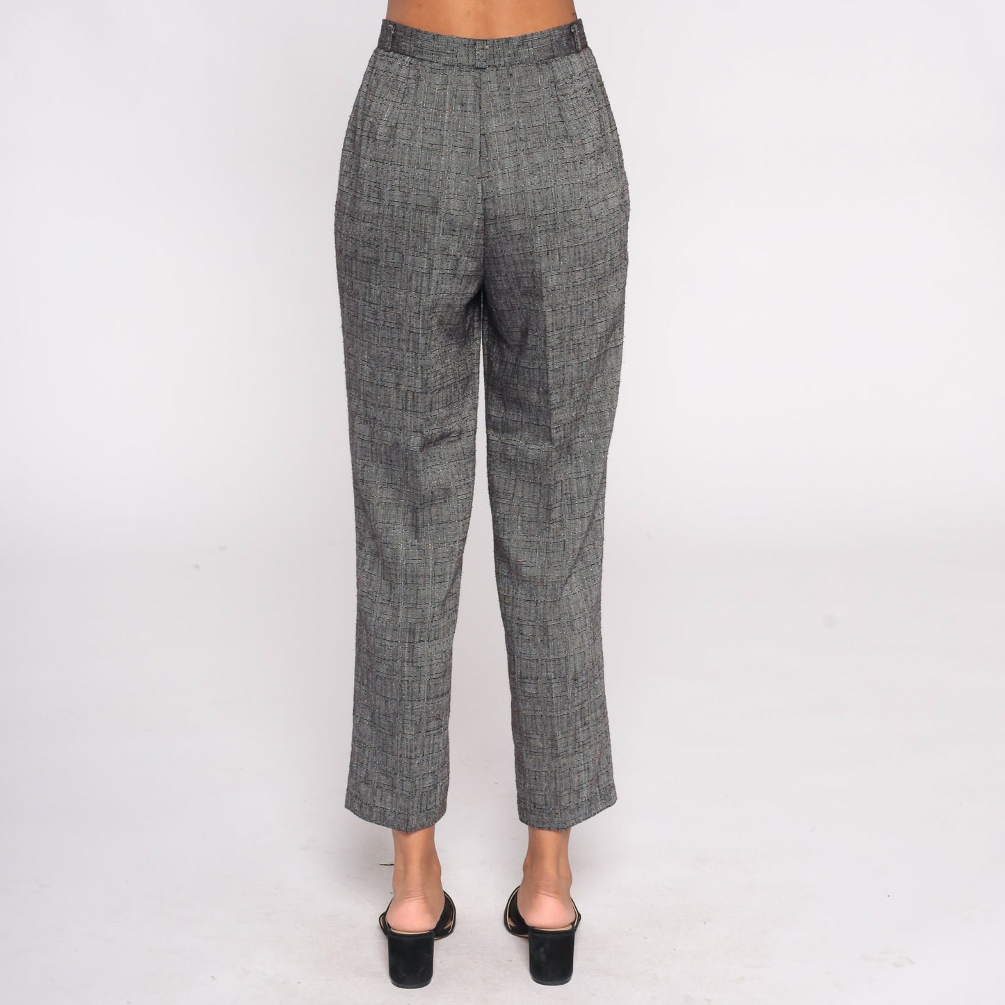 90s Grey Pleated High-Waist Trousers Tapered Small 26