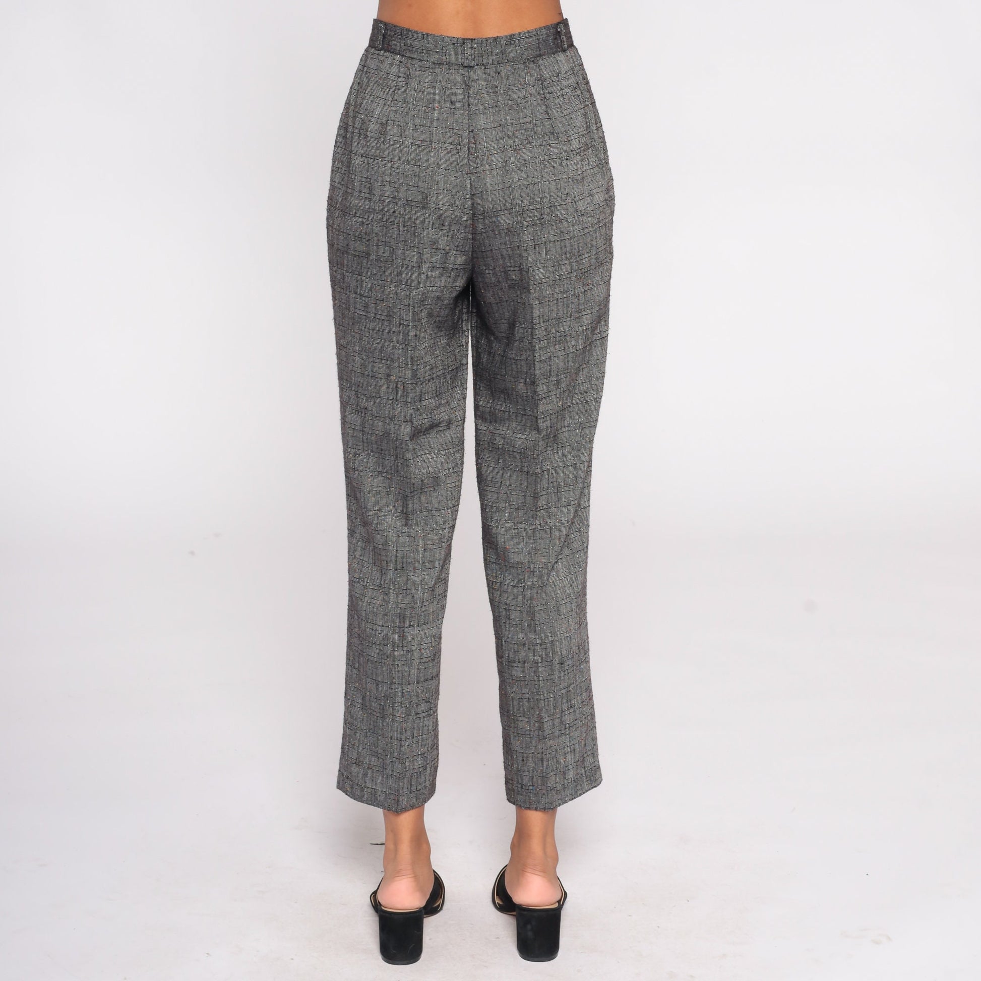 90s Grey Pleated High-Waist Trousers Tapered Small 26
