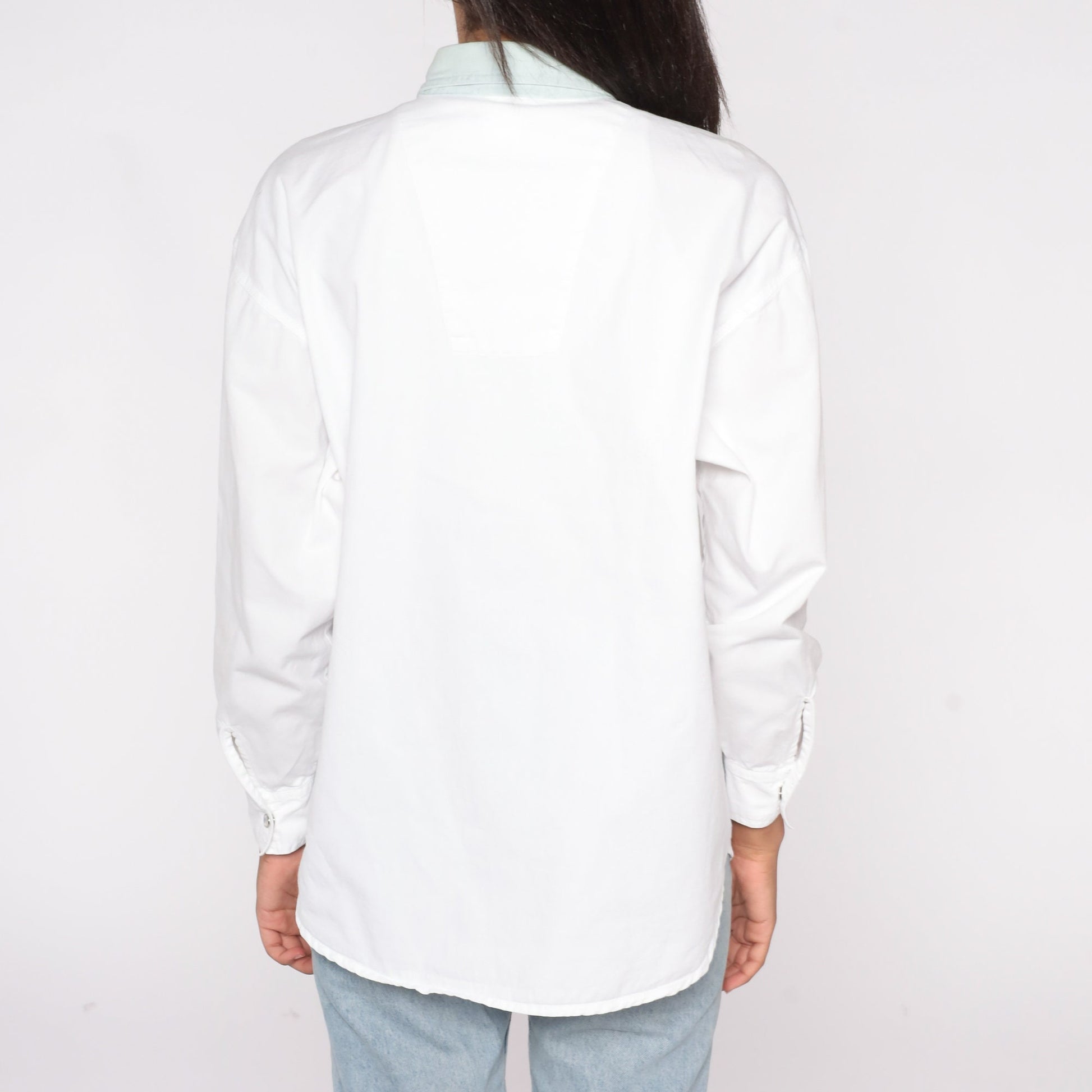 90s White Pearl Snap Western Shirt Long Sleeve Cowboy Button Up Large
