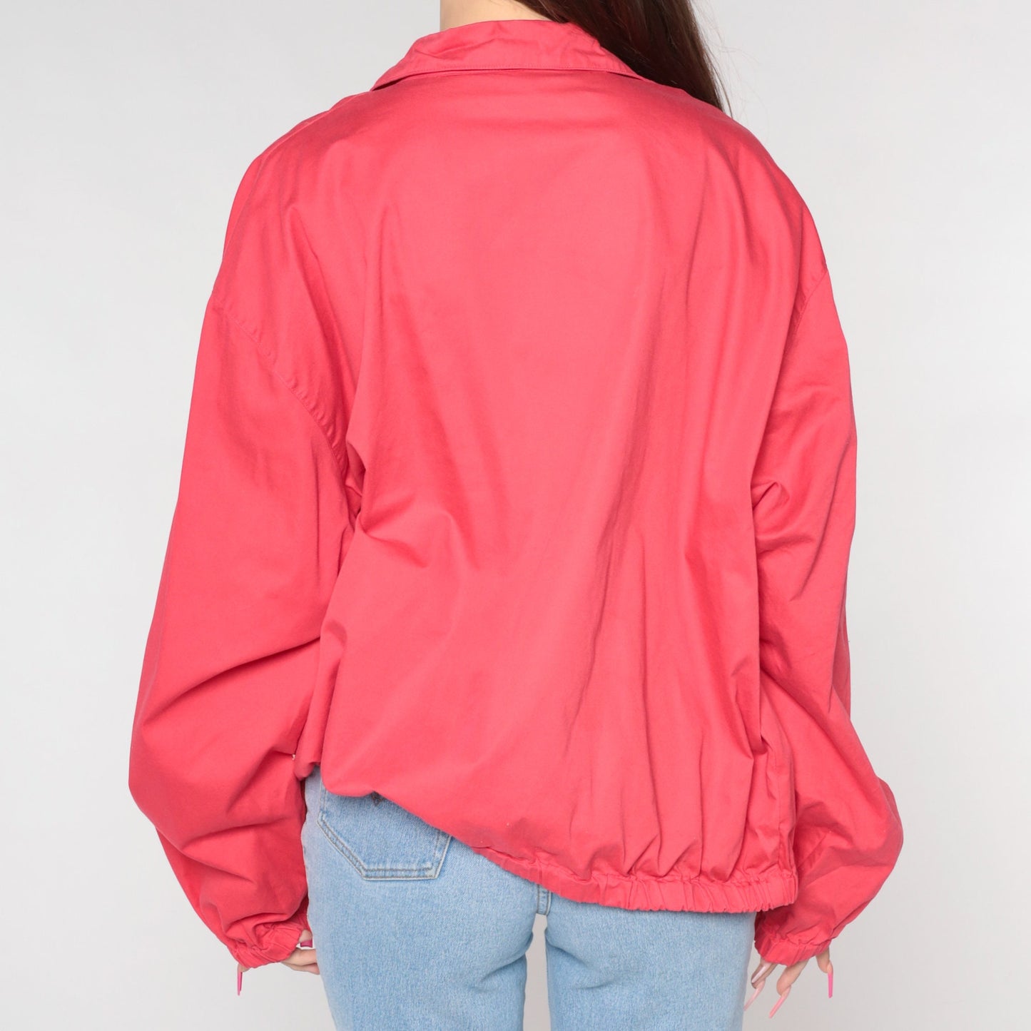 90s Red Cotton Windbreaker Jacket Zip Up Collared Large L