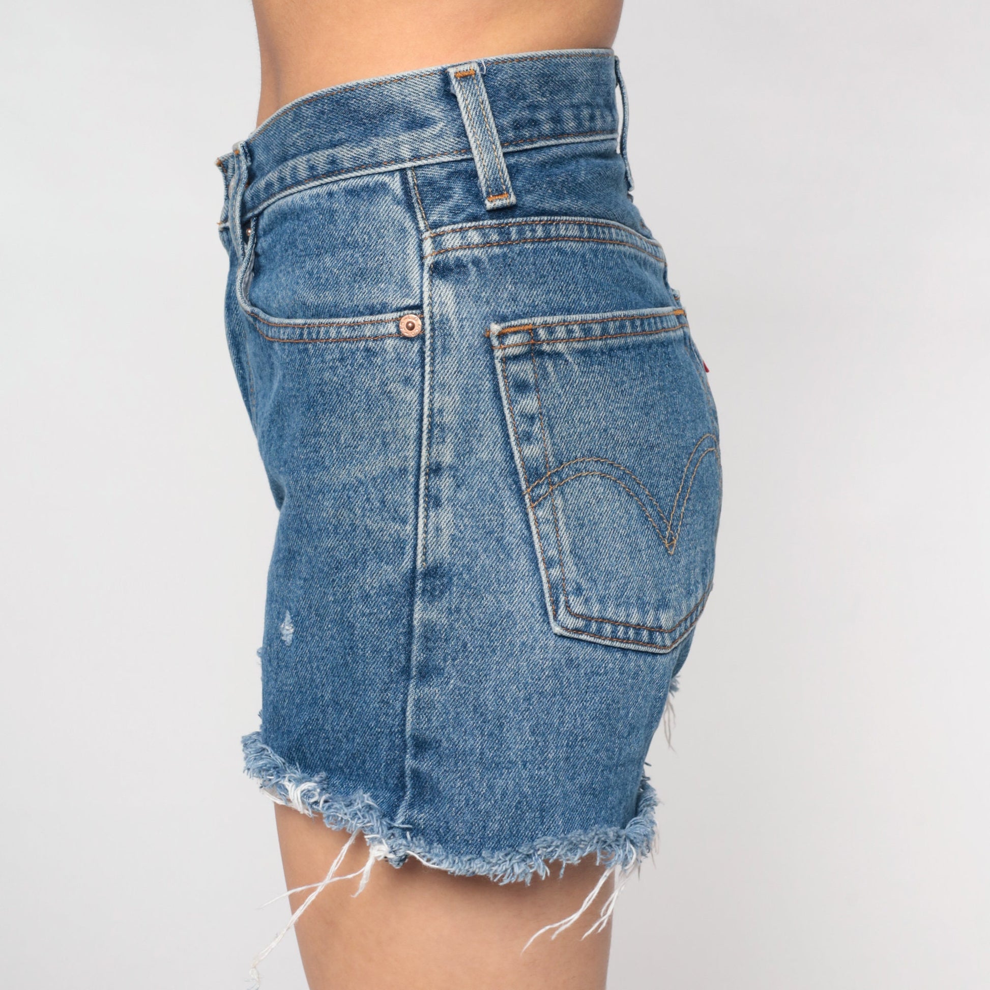 Levi's 569 Y2K Denim Cut-Off Shorts Blue Frayed Mid Rise Extra Small