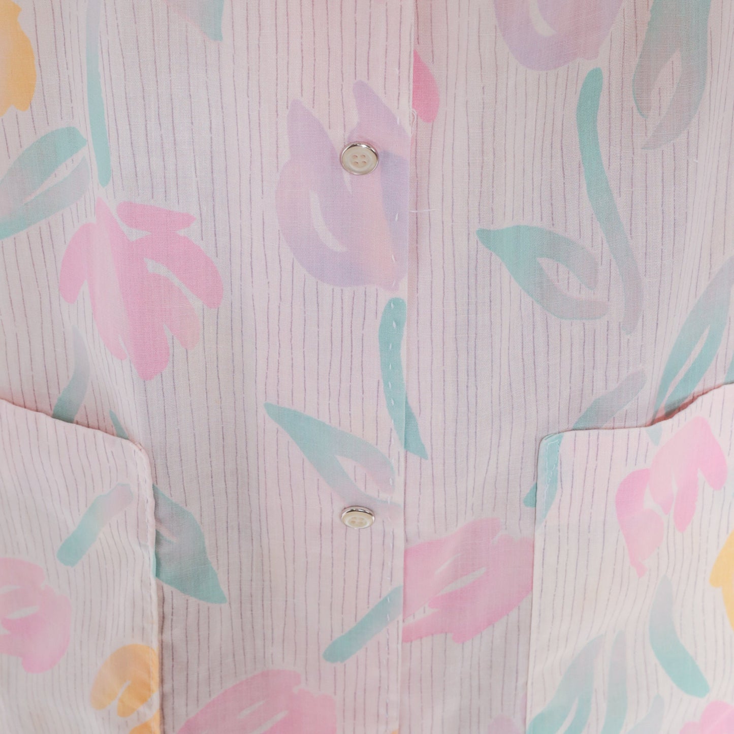 80s Floral Smocked Nightgown White Button-Up Lounge Dress Medium
