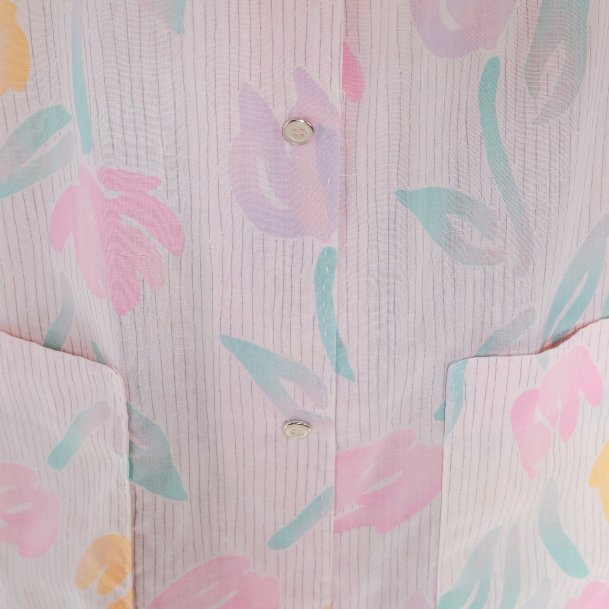 80s Floral Smocked Nightgown White Button-Up Lounge Dress Medium