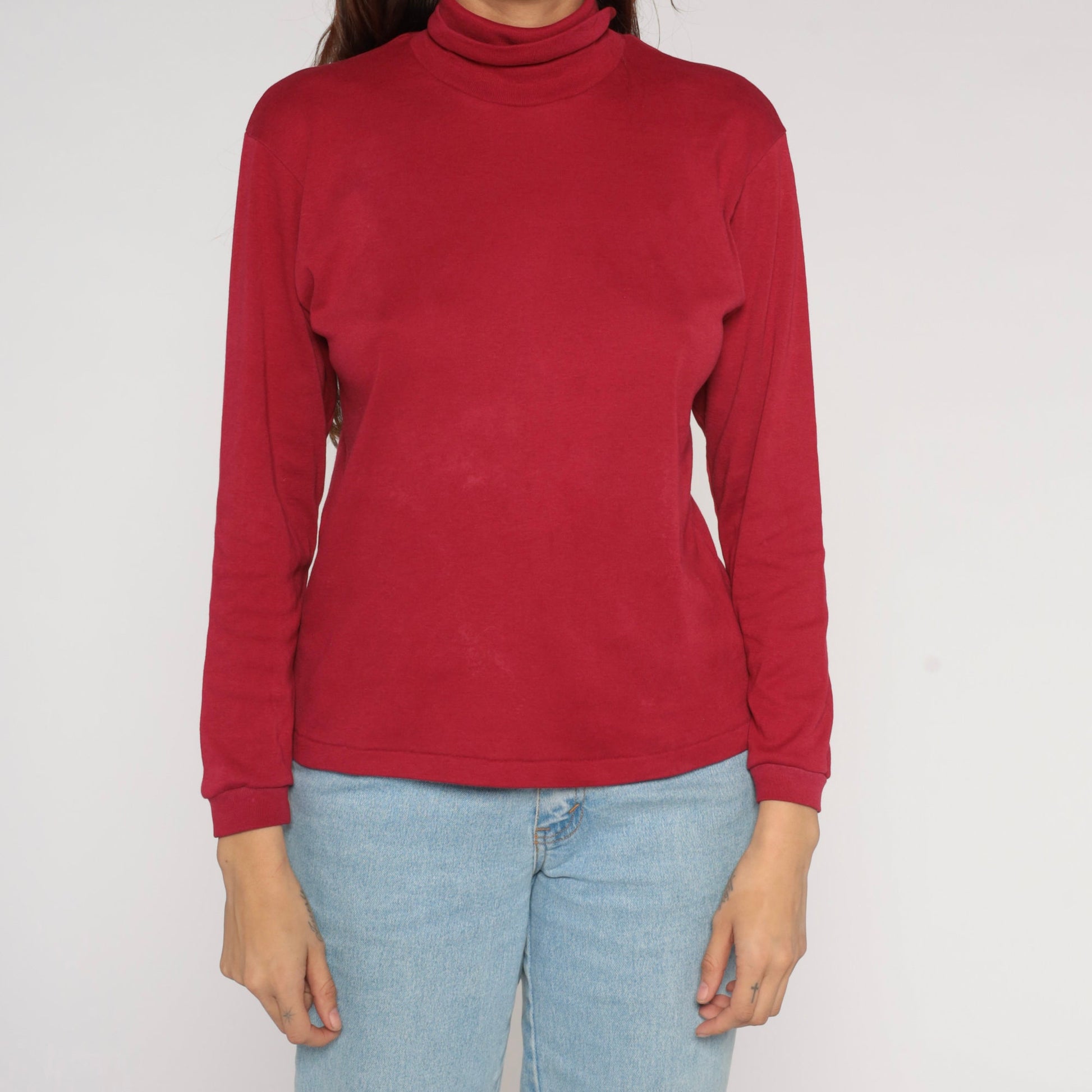Y2K Red Turtleneck Long Sleeve Shirt Small Medium