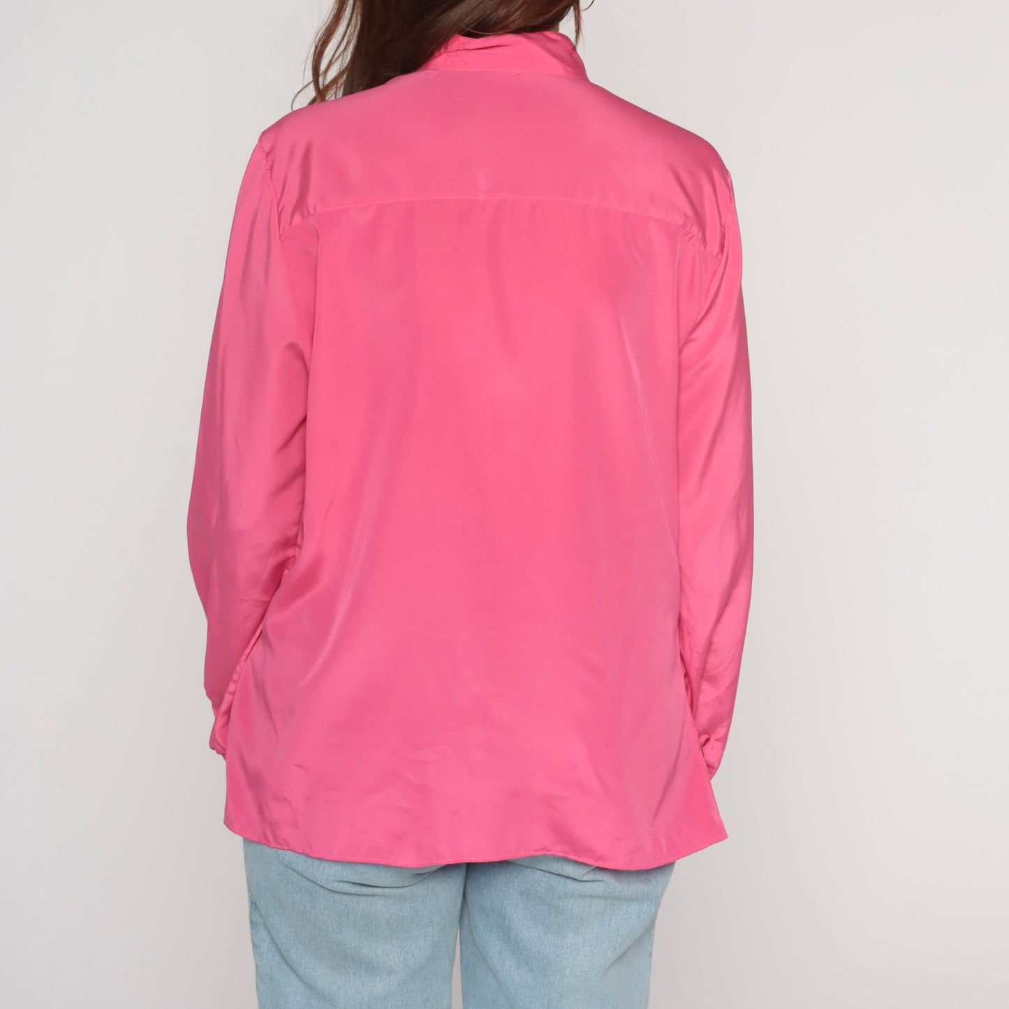 90s Hot Pink Balloon Sleeve Button-Up Blouse Large L