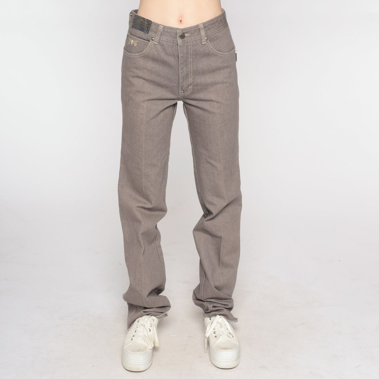 90s Sergio Valente Western Jeans Taupe High Waist Straight Leg Embroidered Steer Small