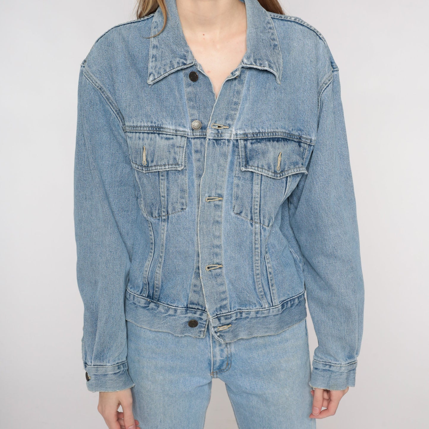 Y2K Blue Denim Jacket Button-Up Jean Jacket Cotton Medium M