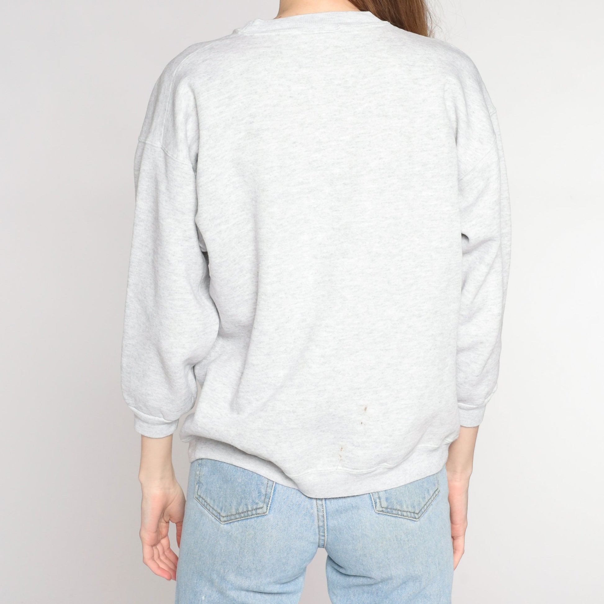 Y2K San Francisco Plaid Sweatshirt Heather Grey 3/4 Sleeve Crewneck Medium Large