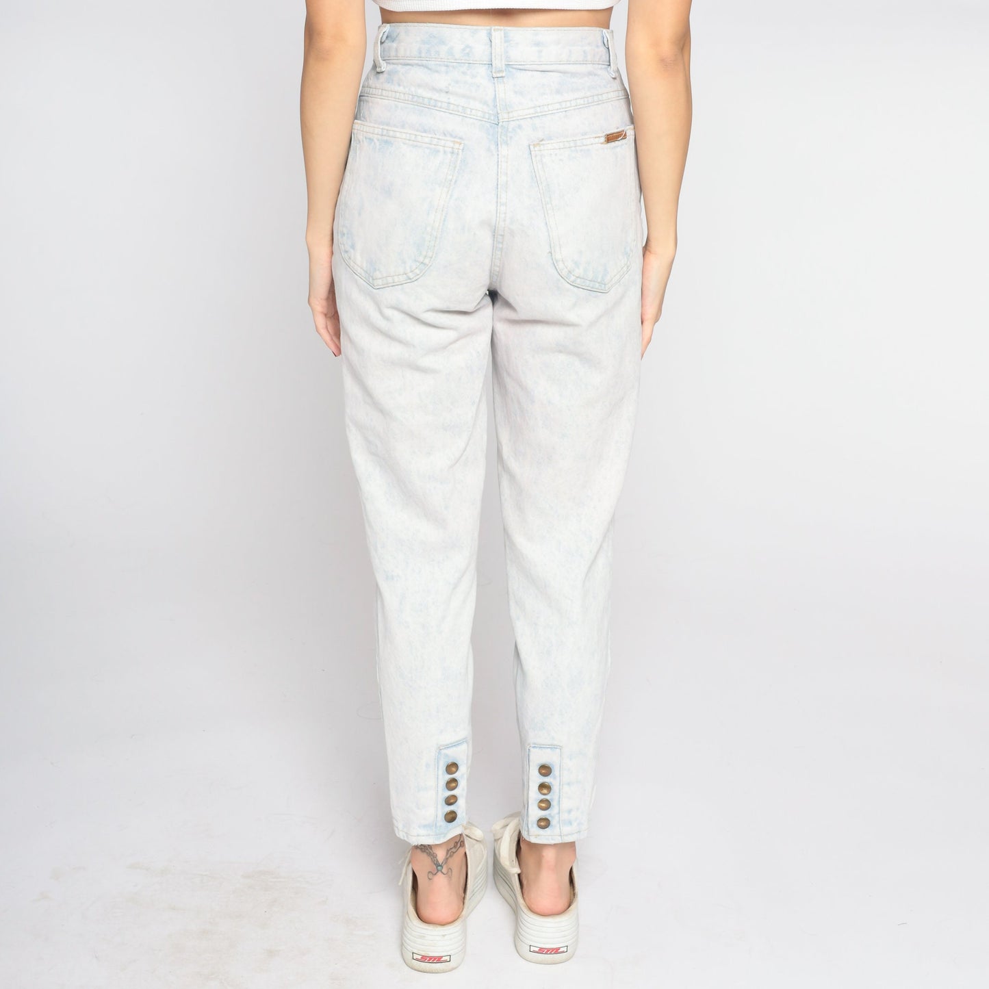 90s Gitano Acid Wash High Waisted Jeans Light Blue Tapered Ankle Snap XS