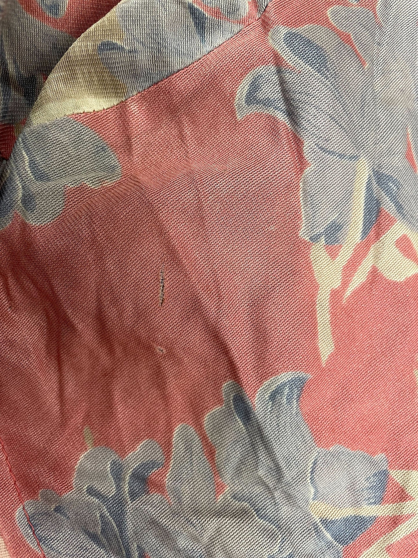 70s Pink Floral Nylon Blouse Dagger Collar Architecture Print Button Up Small