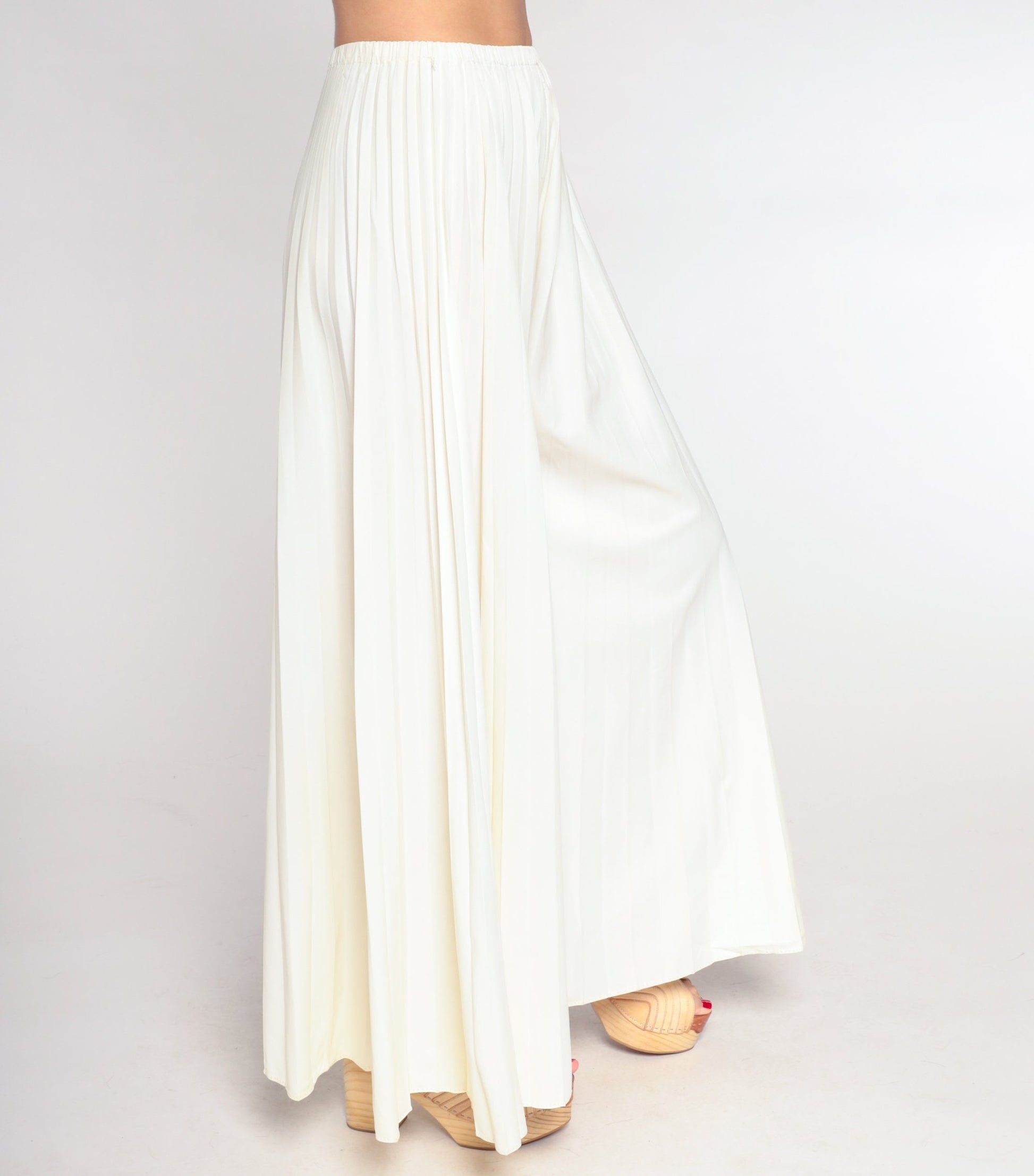 70s Cream Palazzo Pants High Waisted Wide Leg Pleated Bell Bottoms Small