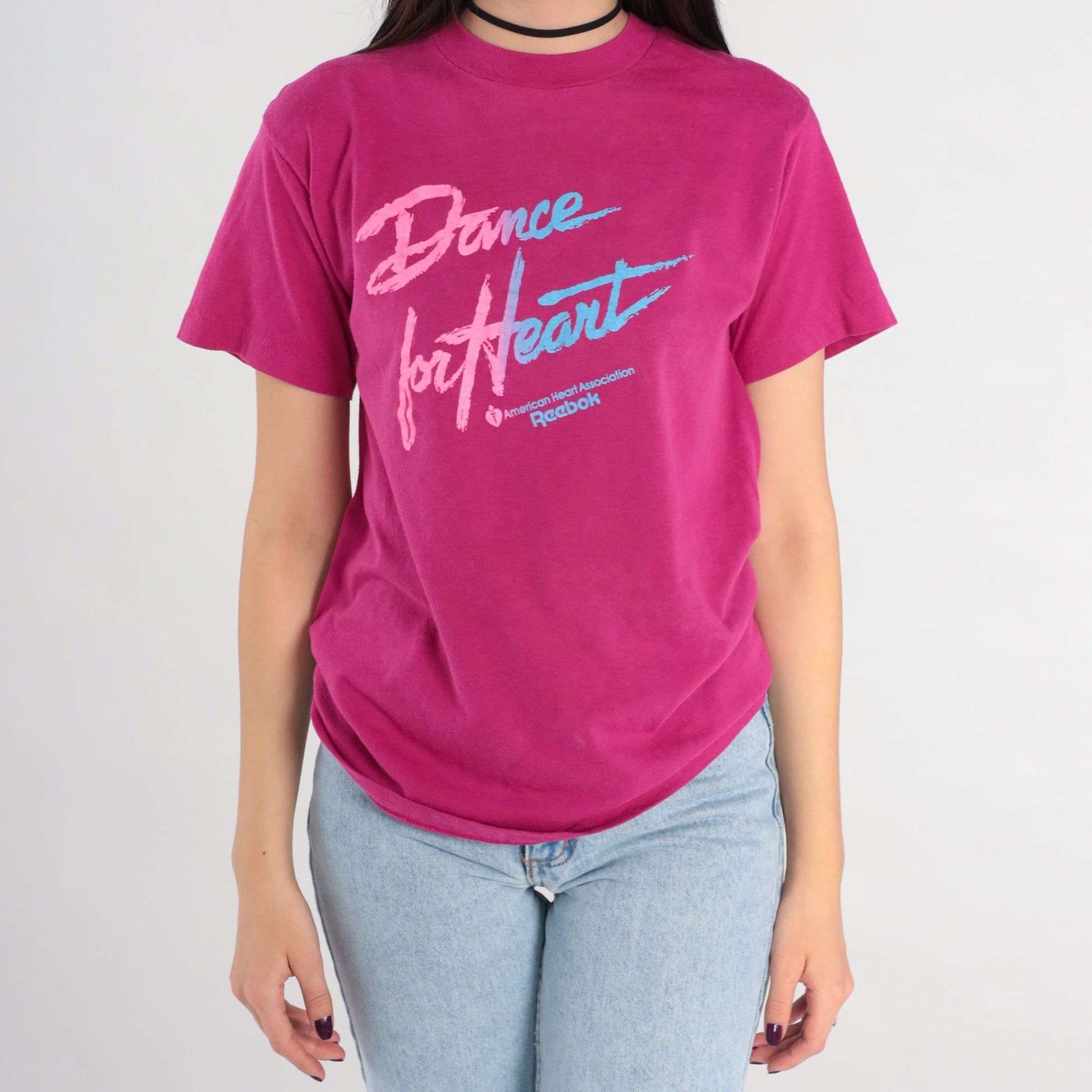90s Reebok Dance For Heart American Heart Association Graphic Tee Magenta Small