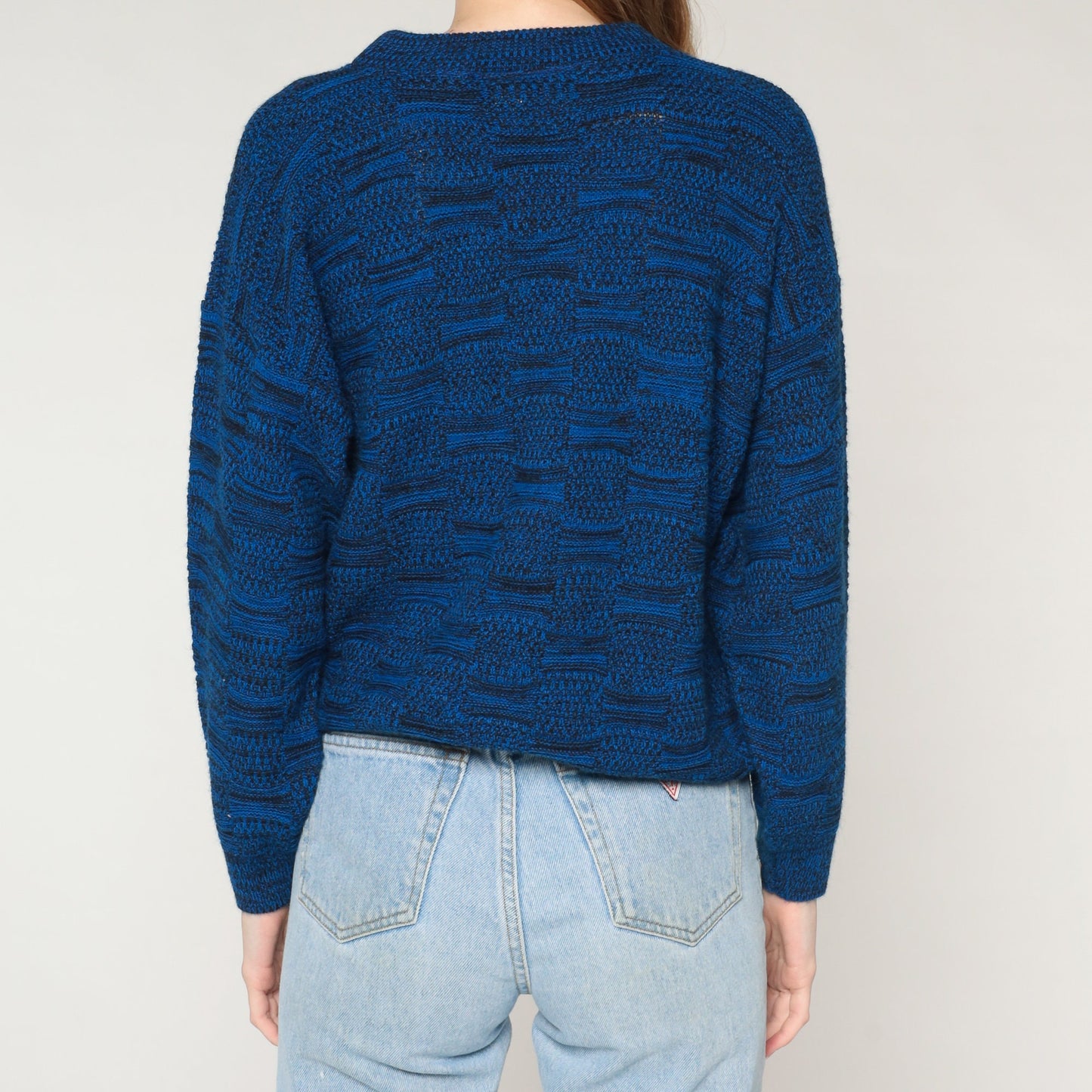 80s Blue Abstract Knit Sweater Crewneck Pullover Medium M