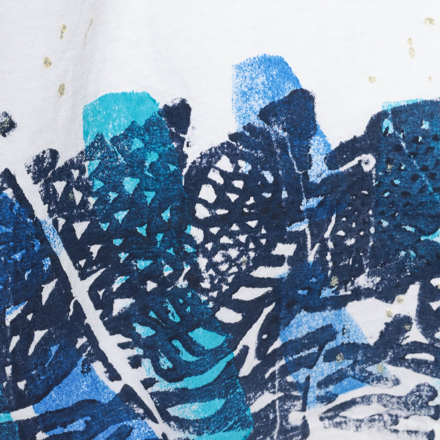 90s Under The Sea Tropical Fish T-Shirt Paint Stamp Graphic White Gold Flecks Extra Extra Large XXL