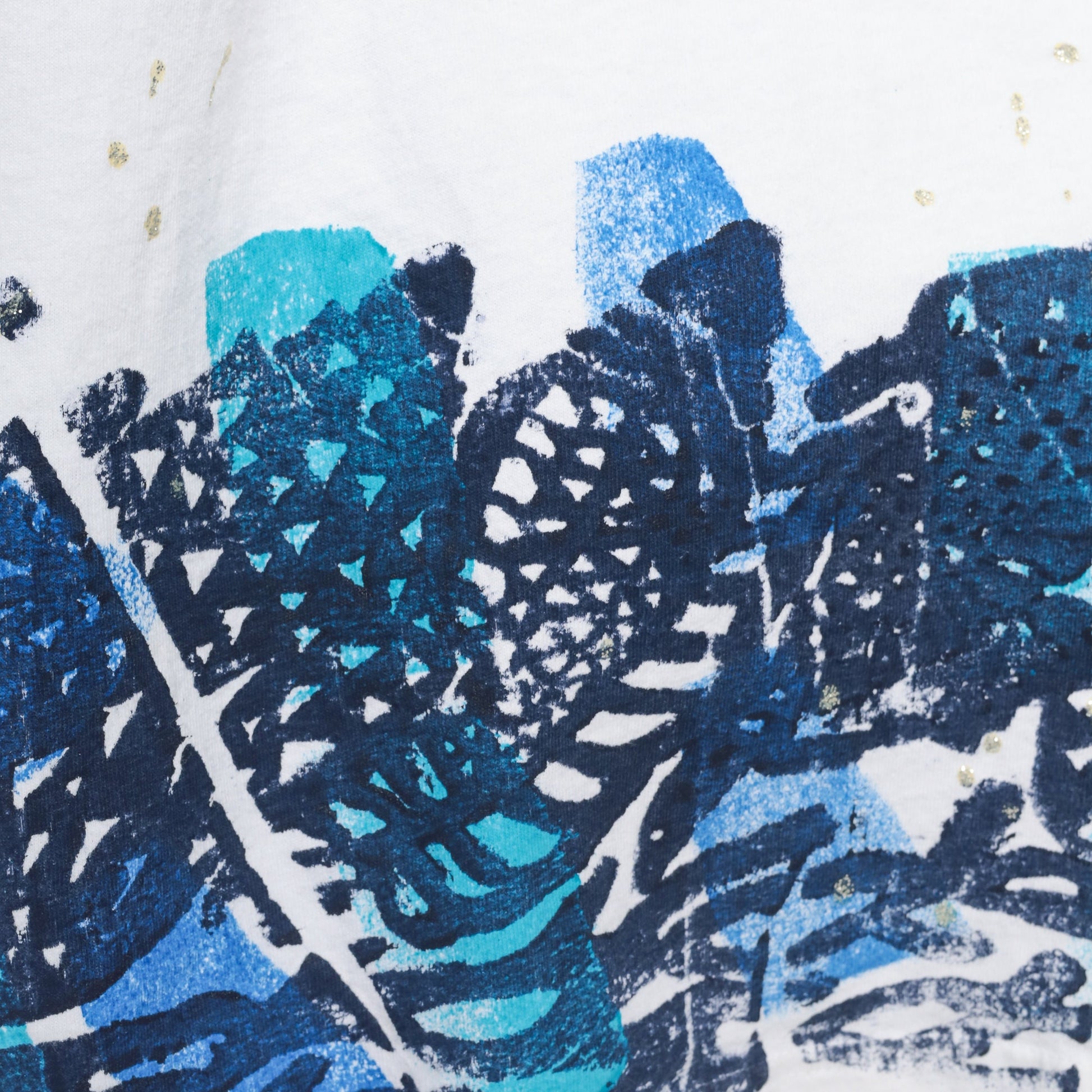 90s Under The Sea Tropical Fish T-Shirt Paint Stamp Graphic White Gold Flecks Extra Extra Large XXL