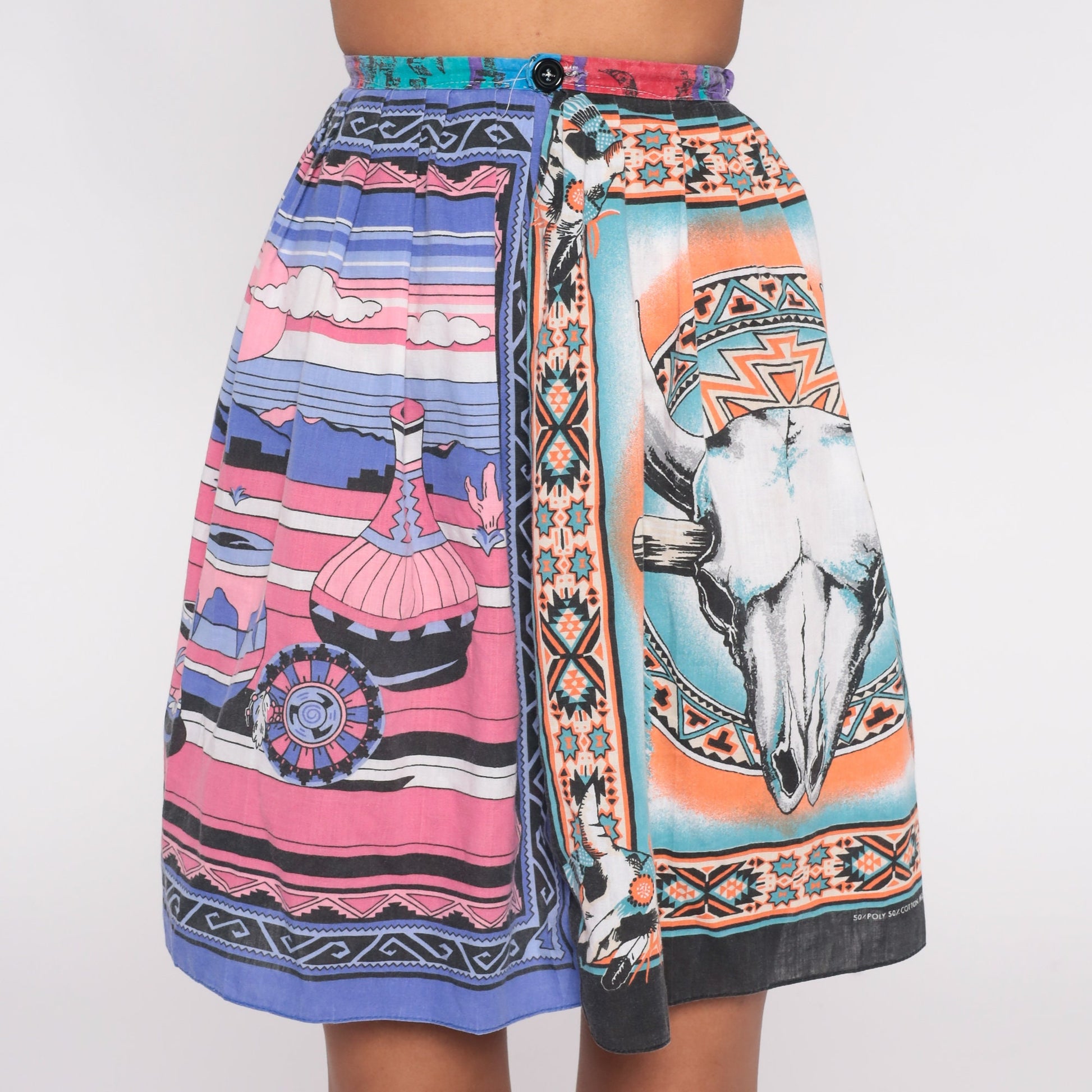 90s Southwestern Mini Skirt Cow Skull Bandana High Waisted XXS