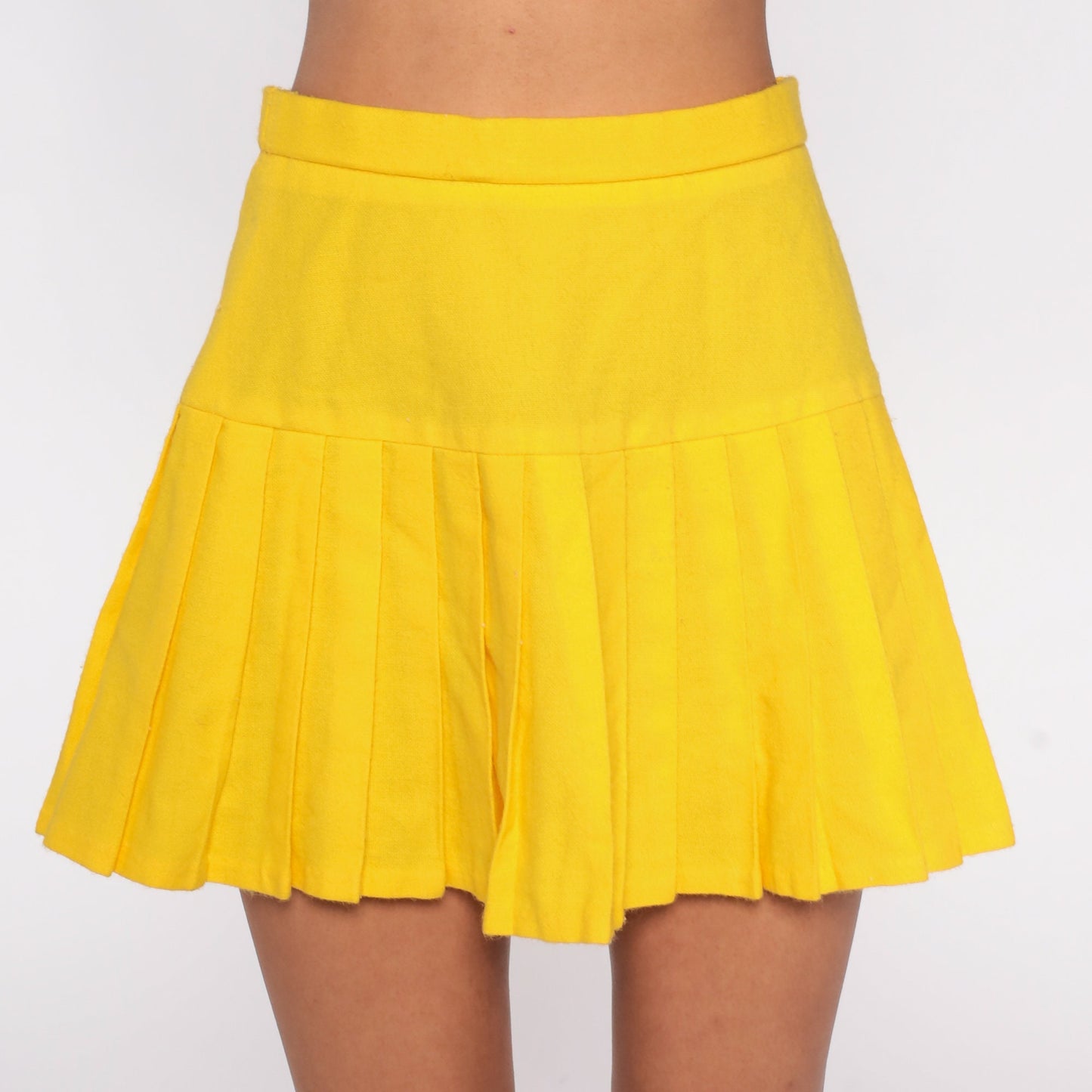 70s Albion Yellow Pleated Mini Skirt High Waist Extra Small