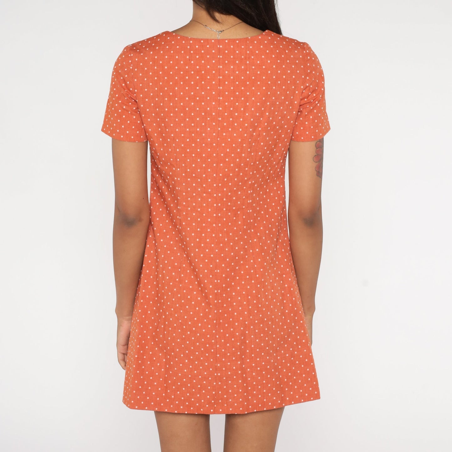 60s Orange Polka Dot Shift Dress Mini Button-Up Short Sleeve Extra Small