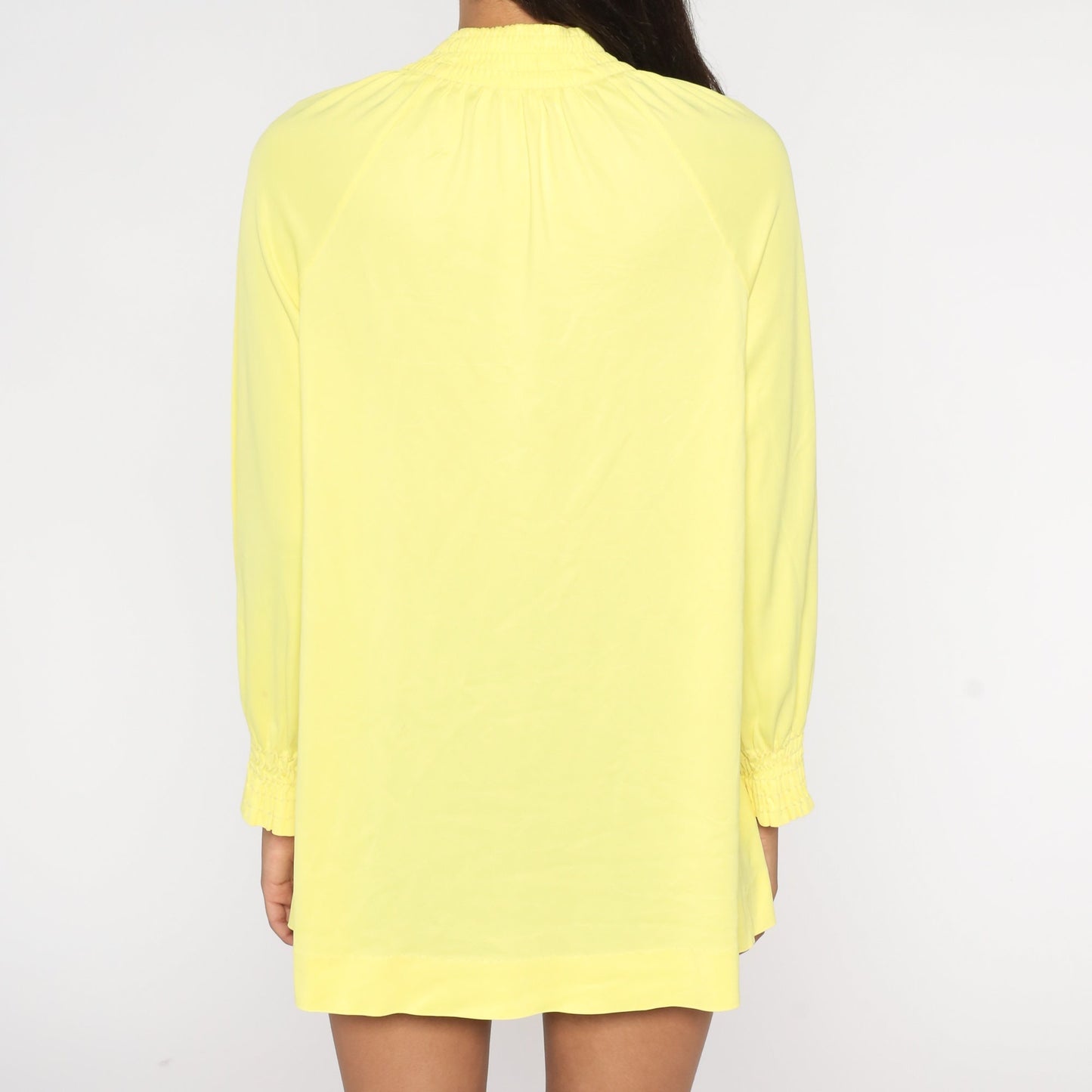 70s Cole of California Yellow Button-Up Blouse Smocked Long Raglan Sleeve Medium Large