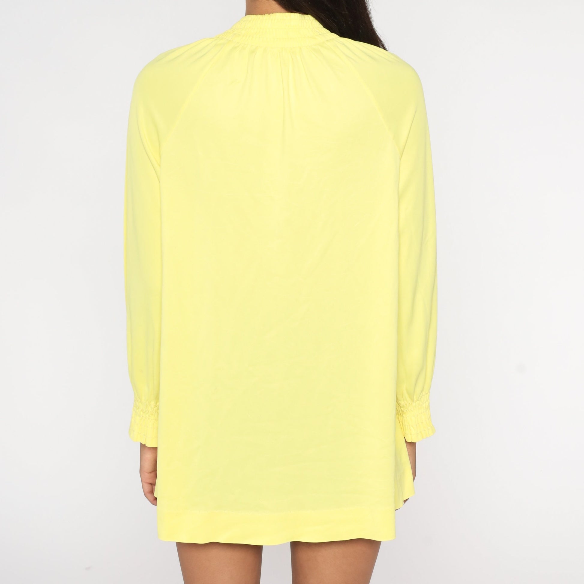 70s Cole of California Yellow Button-Up Blouse Smocked Long Raglan Sleeve Medium Large