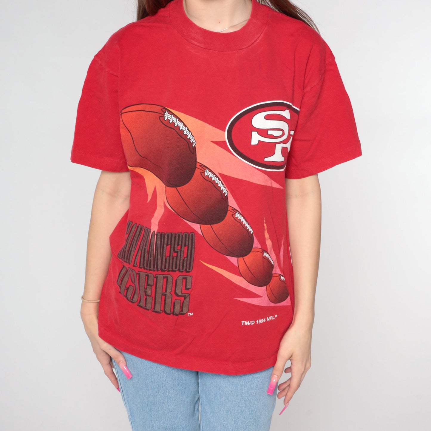 1994 San Francisco 49ers NFL Football T-Shirt Red Cotton Single Stitch Medium