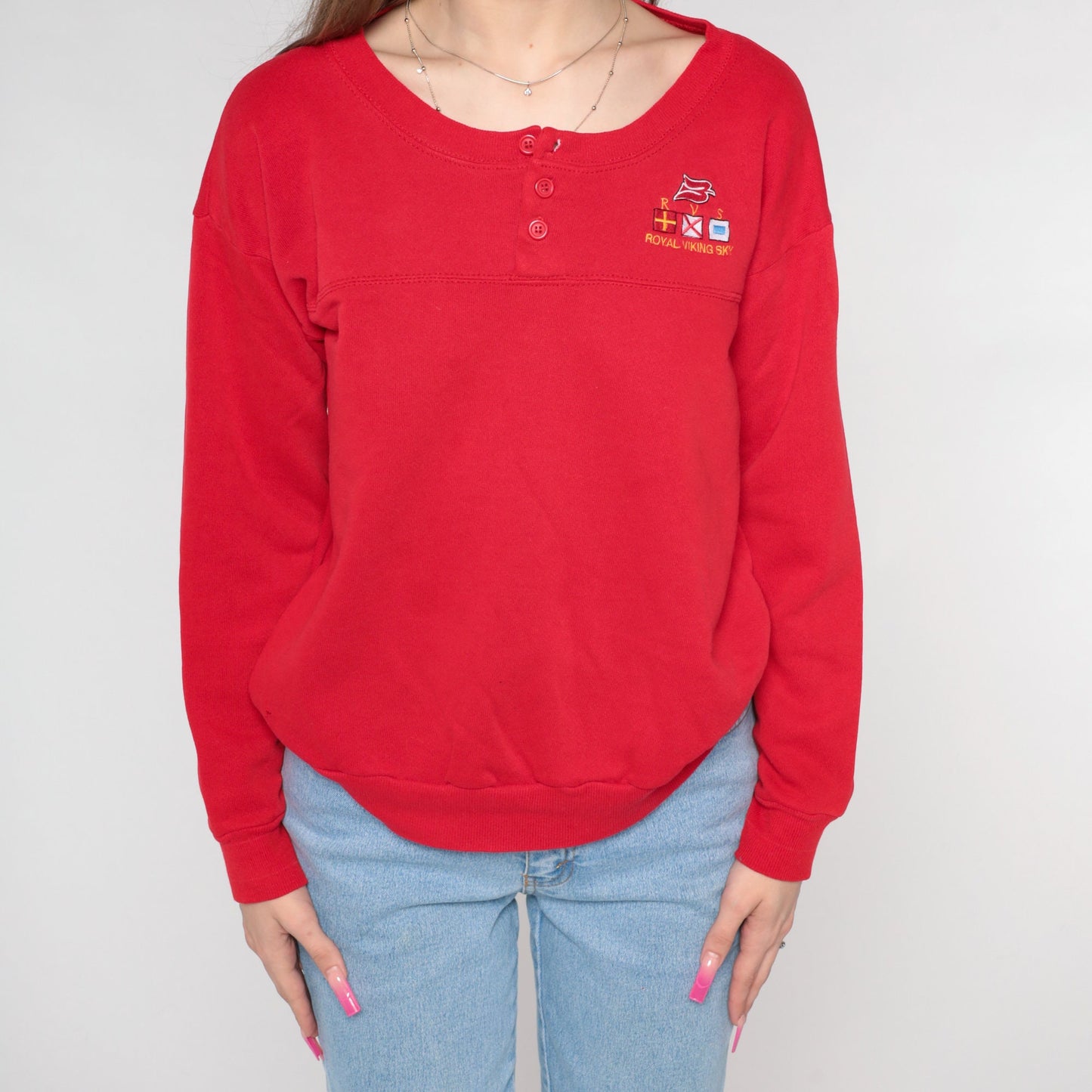 90s Royal Viking Sky Cruise Ship Graphic Sweatshirt Red Medium