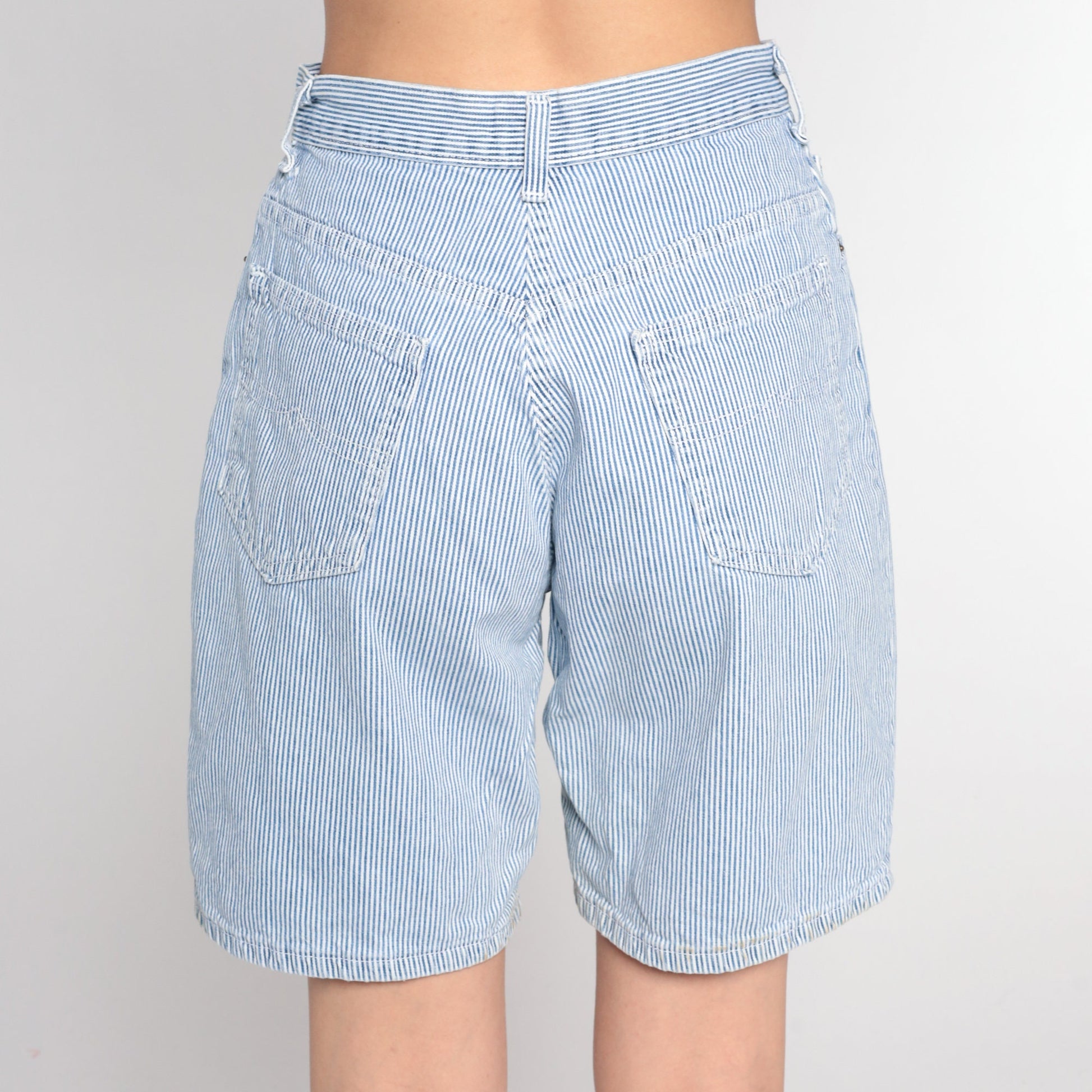00s Faded Glory Striped Denim Shorts High Waisted Blue White Small
