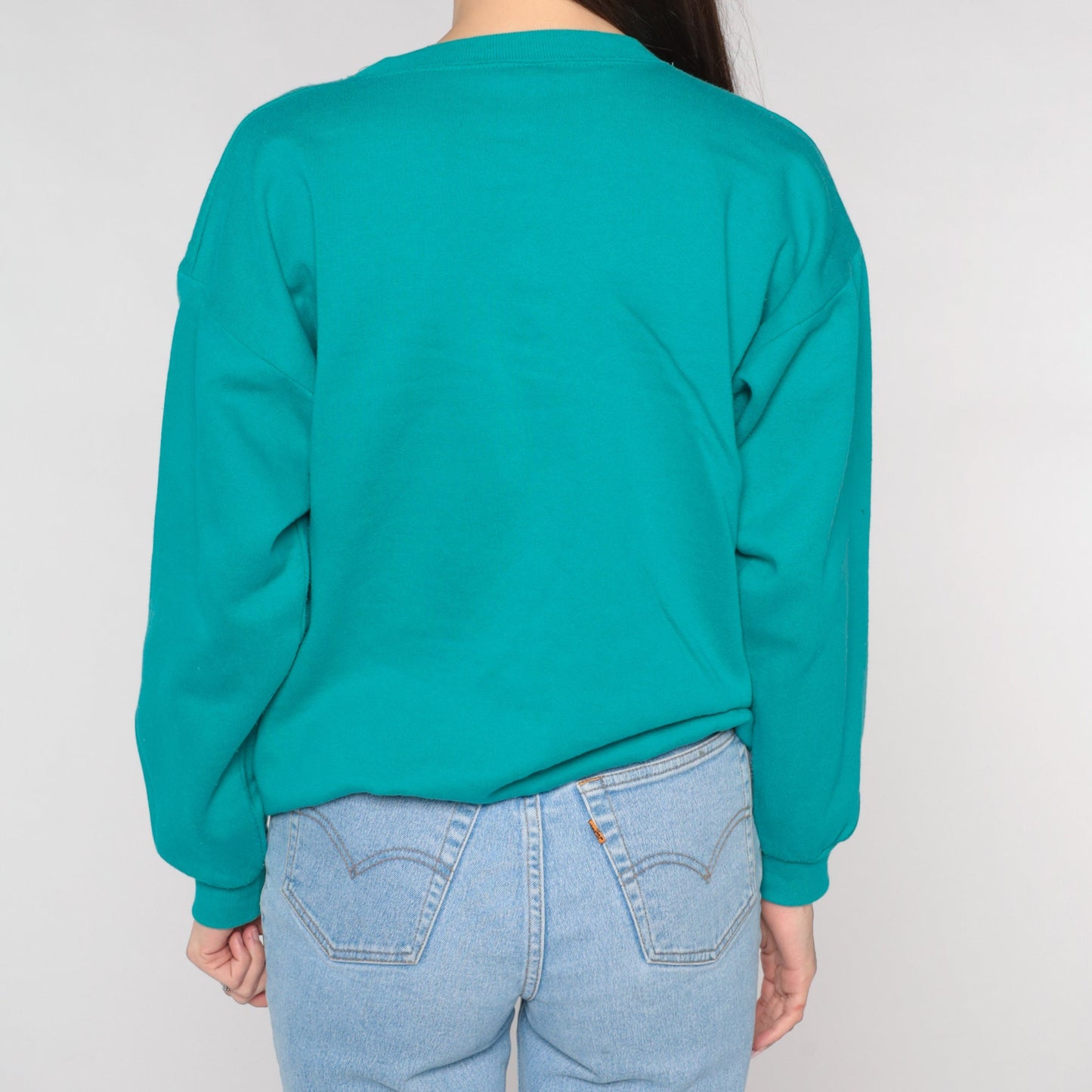 90s Paris Eiffel Tower Embroidered Sweatshirt Teal Green Crewneck Large