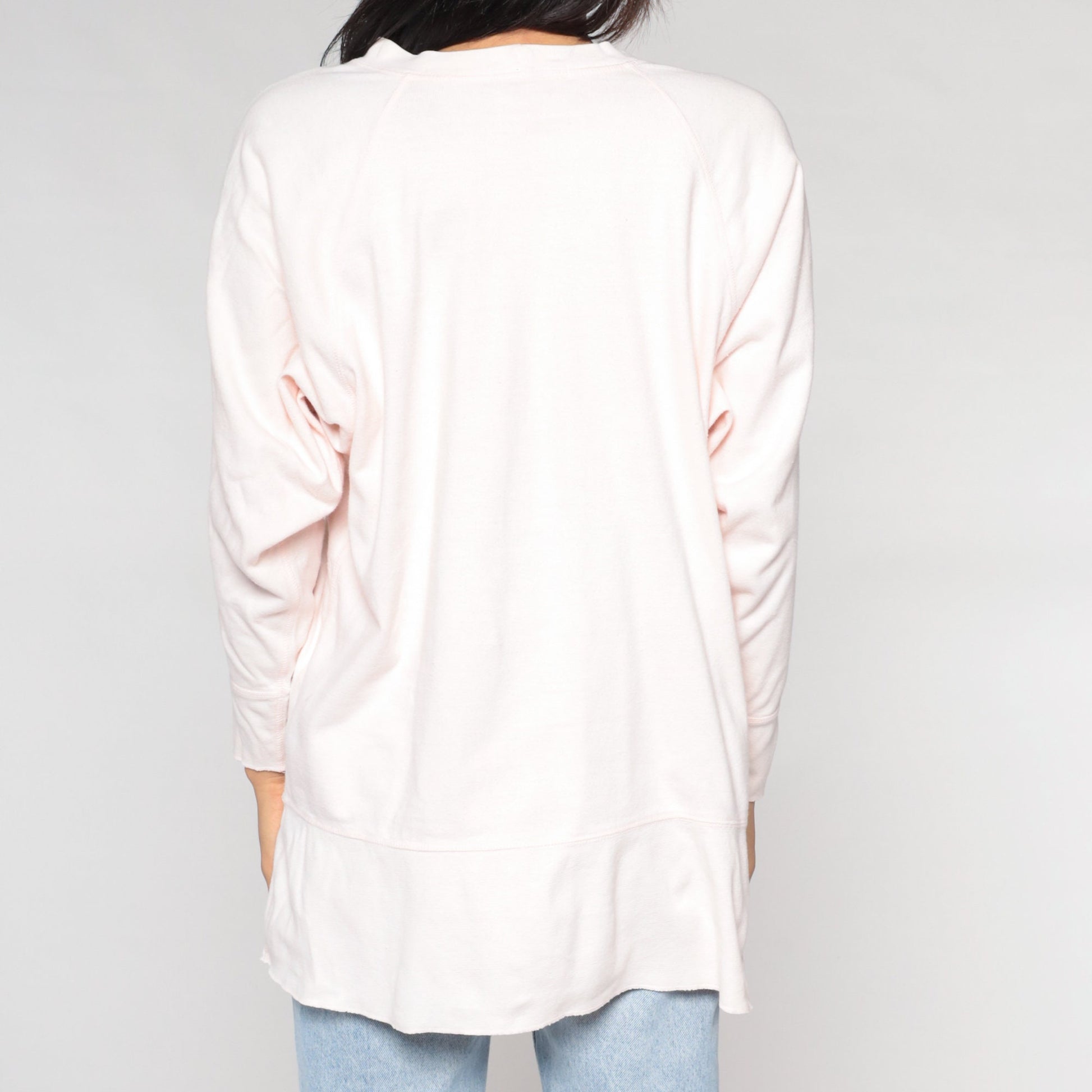 90s Light Pink Raglan Tunic Top Long Sleeve Shirt Large L