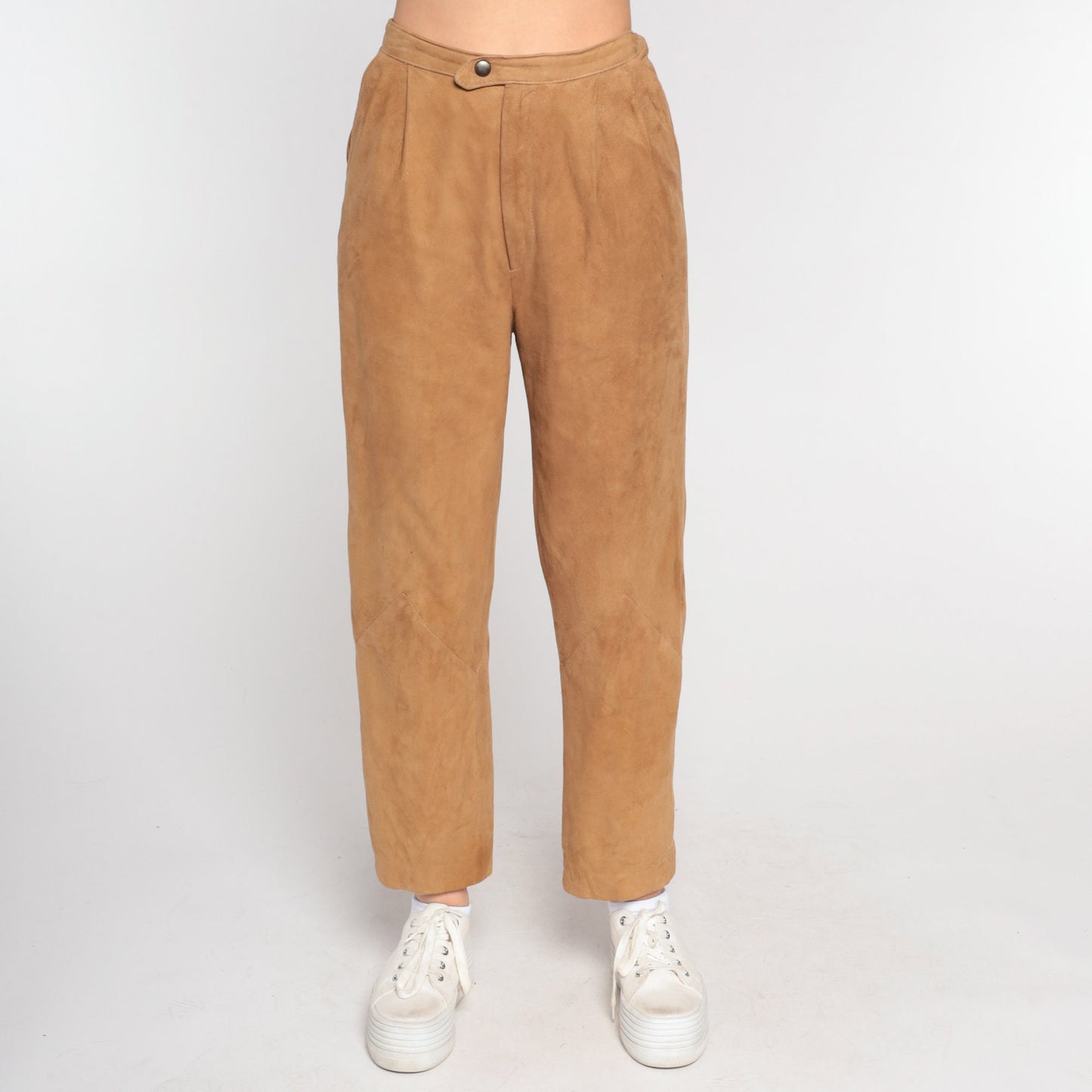 80s Brown Suede Leather Pants Straight Leg High Waist Small
