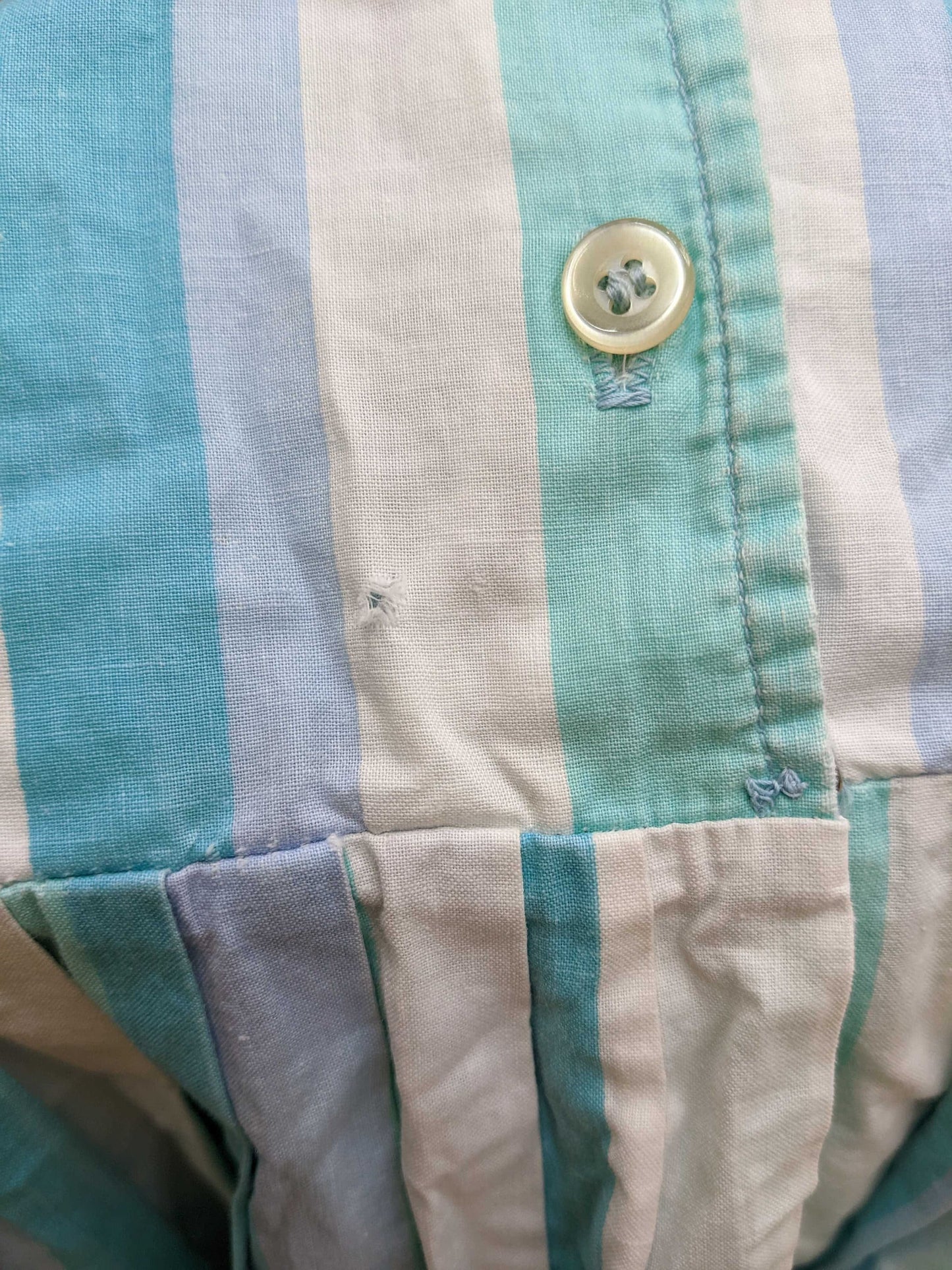 60s Blue White Striped Shirtdress Pleated Midi High Waist Button Up Extra Small