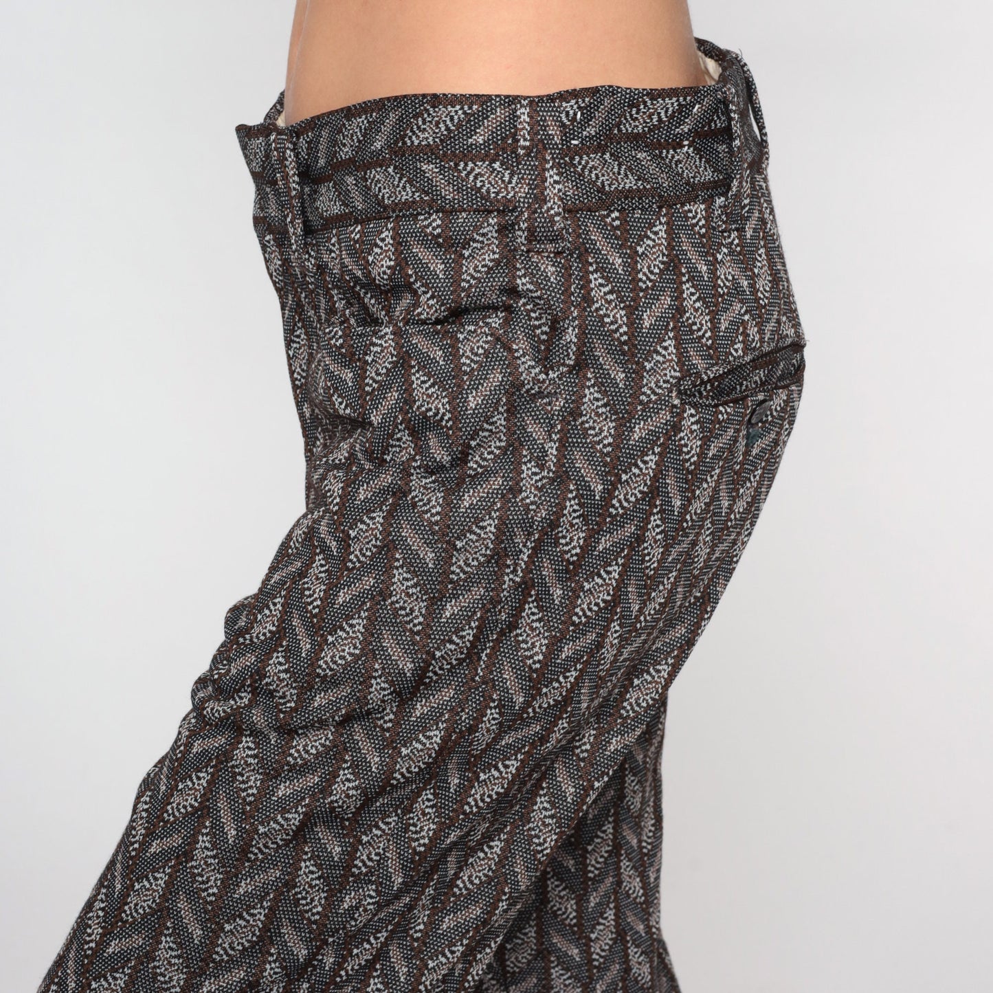 70s Chevron Flared Trousers High Waist Bell Bottoms Grey Medium