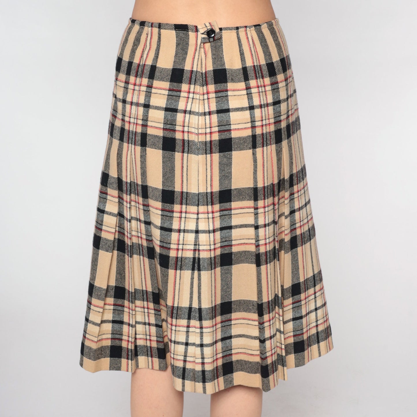 70s Young Pendleton Wool Midi Skirt Pleated Tan Plaid High Waist Small