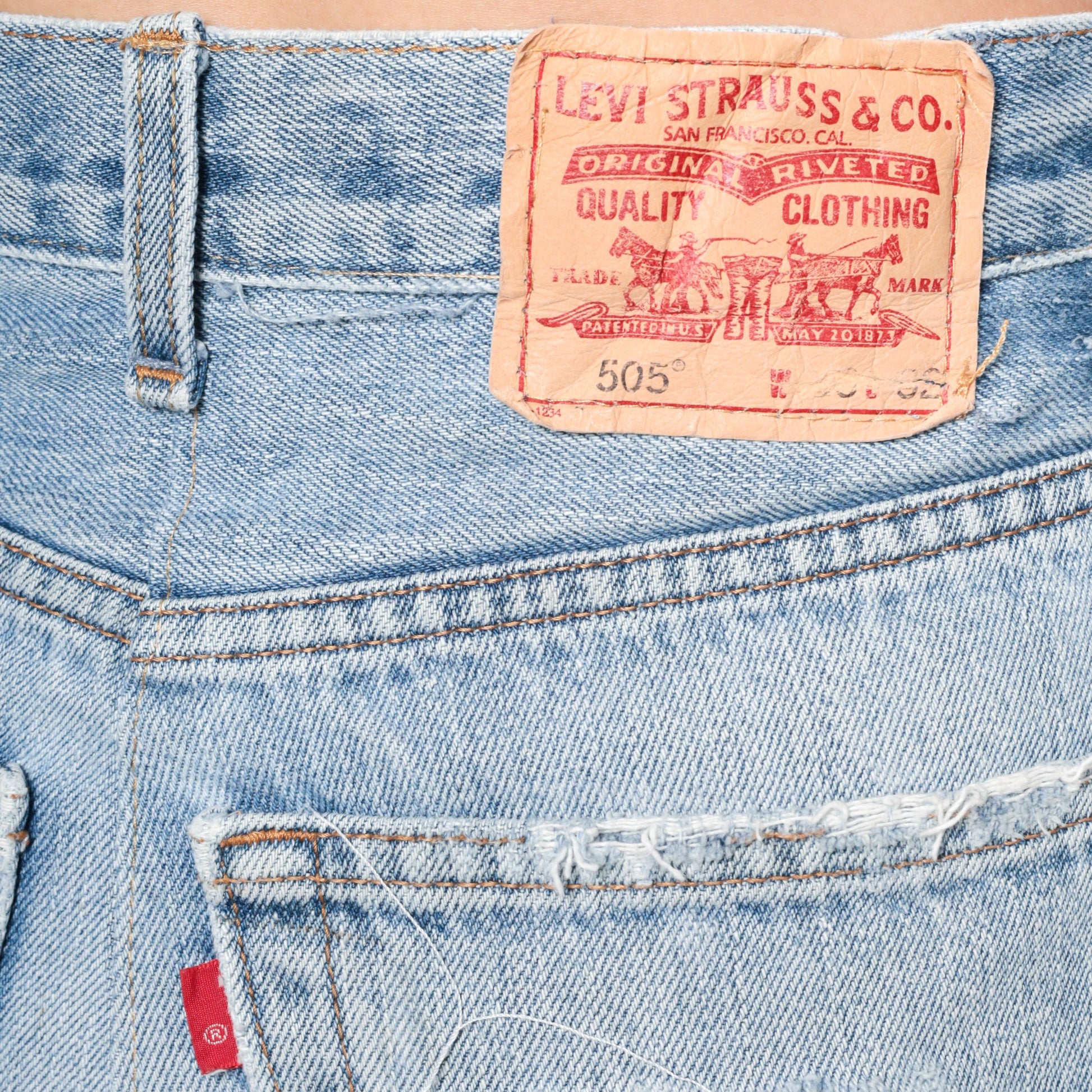 00s Levi's Distressed Denim Mini Skirt High Waist Raw Hem Blue Small