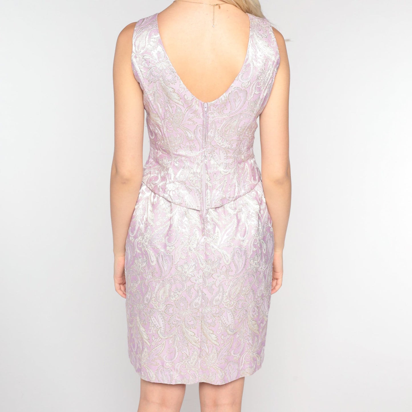 80s Lavender Brocade Floral Mini Dress Lace-Up Sheath Small