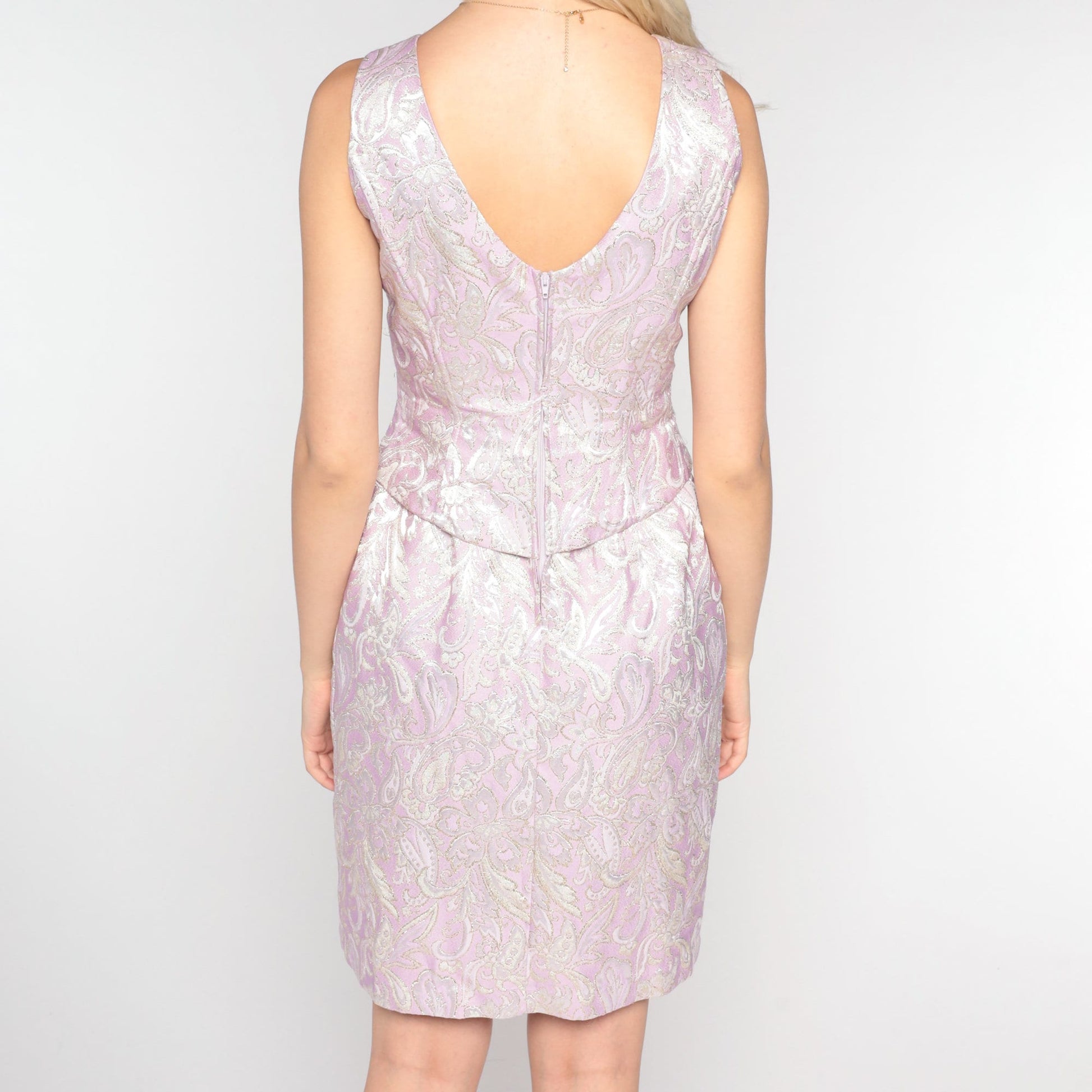 80s Lavender Brocade Floral Mini Dress Lace-Up Sheath Small