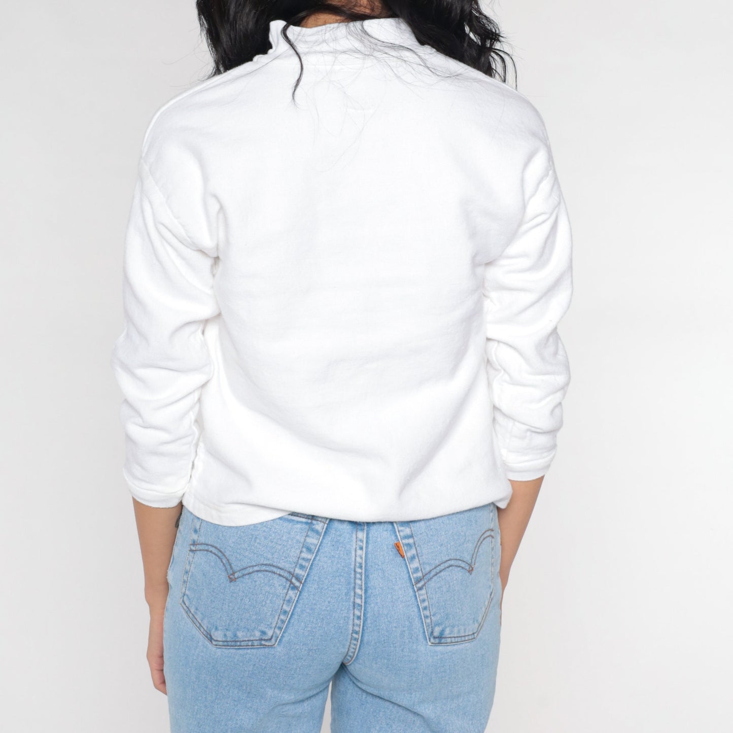 90s Paris Champs d'Élysées Floral Turtleneck White Long Sleeve Top Small S