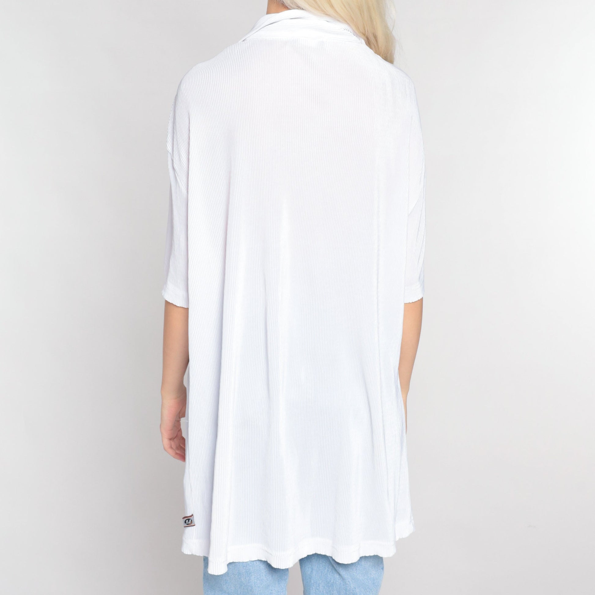 Y2K White Ribbed Button-Up Shirt Short Sleeve Collared Top Extra Large XL