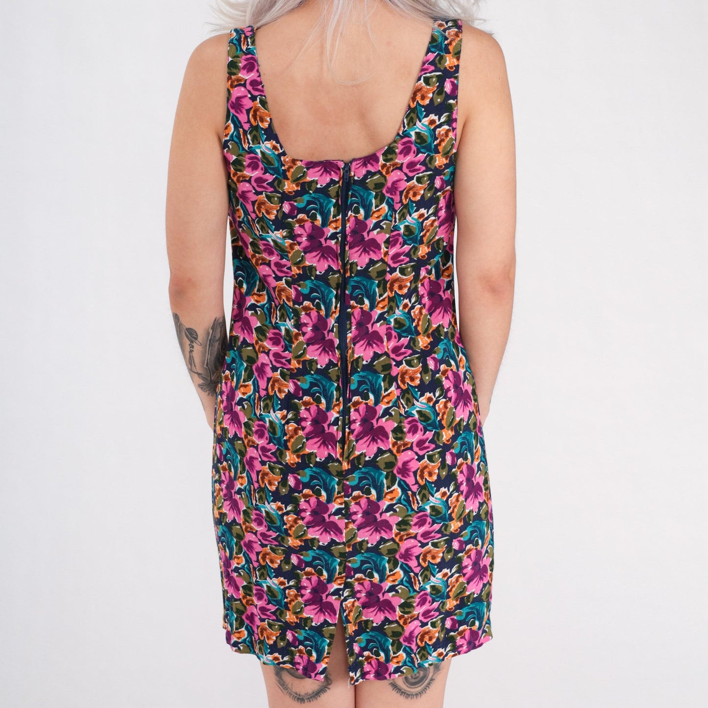 90s Floral Rayon Mini Dress Multicolored Sleeveless Sheath Small S