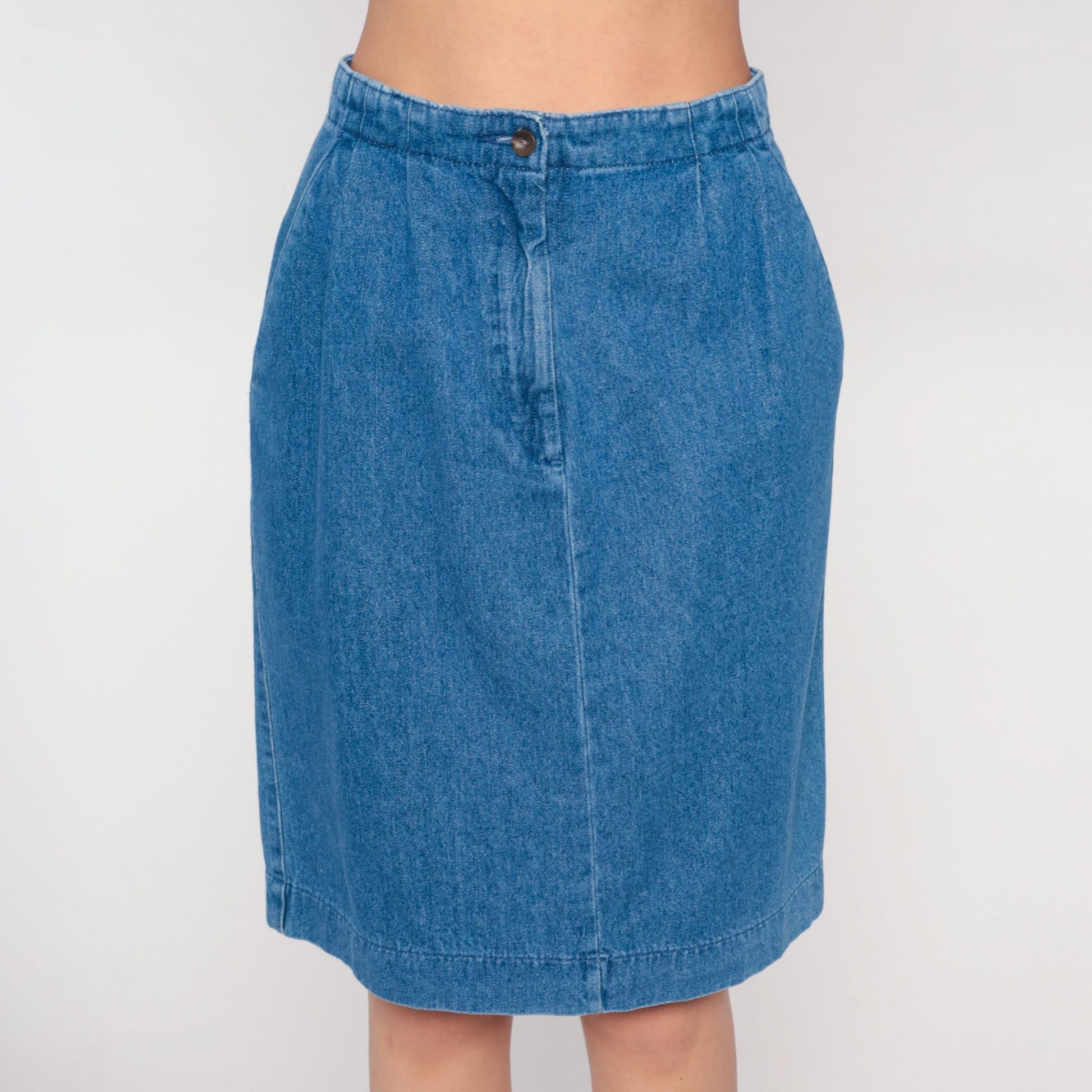 90s High-Waisted Denim Mini Skirt Blue Pencil Cut Small 6