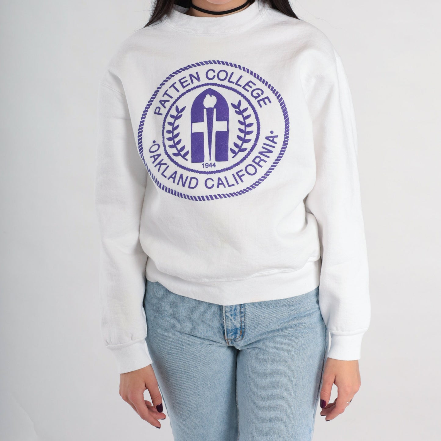 90s Patten College Oakland Graphic Sweatshirt White Small
