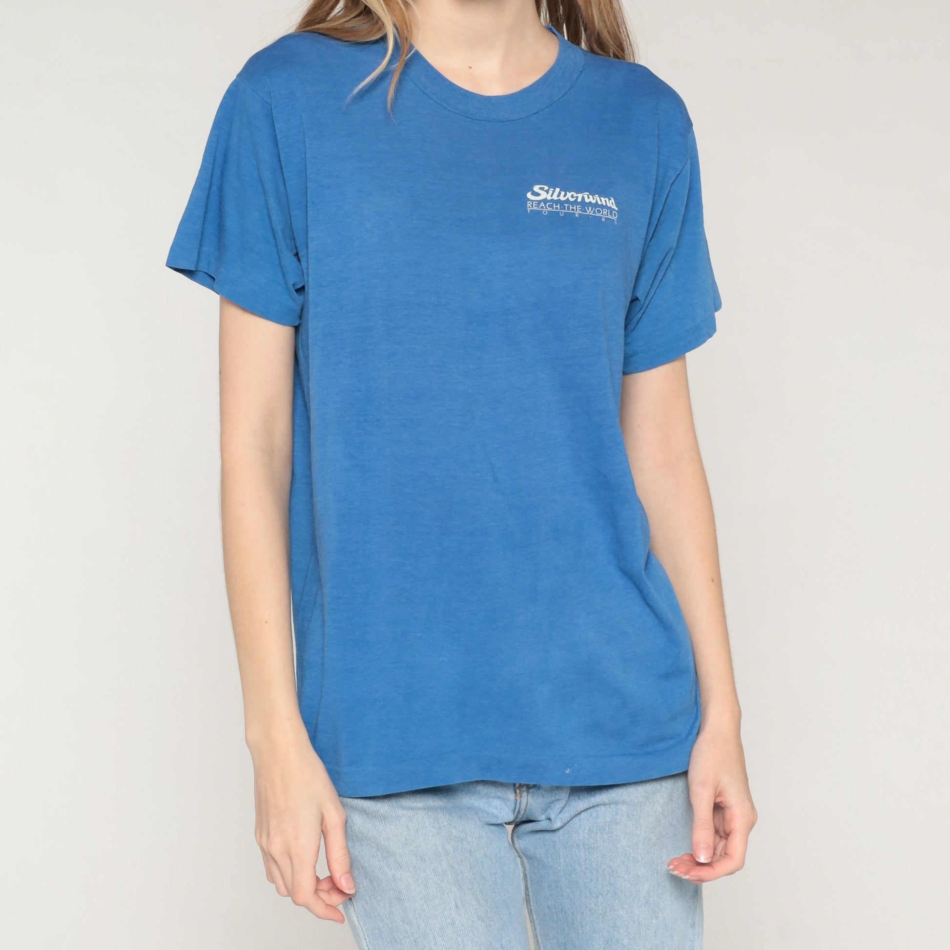 80s Silverwind Reach The World Tour Band Tee Blue Graphic Single Stitch Medium