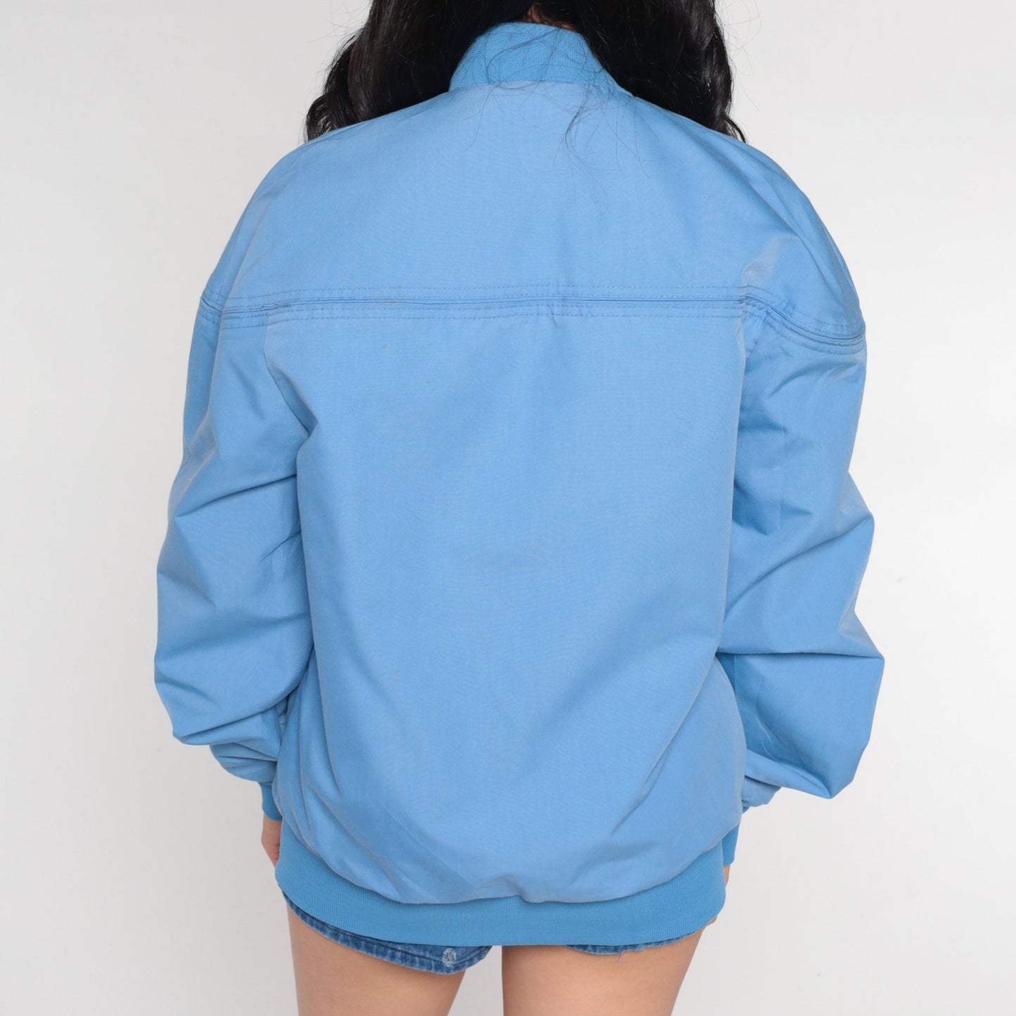 80s Blue Bomber Jacket Windbreaker Zip-Up Men's Medium Long