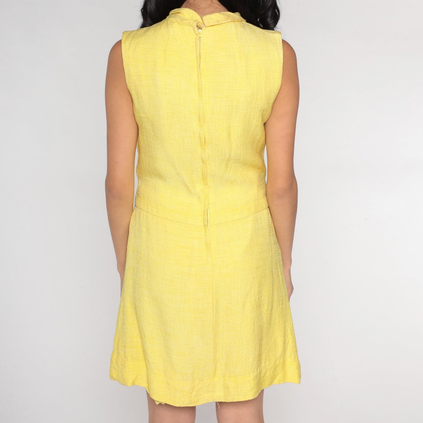 60s Yellow Ascot Shift Mini Dress Sleeveless Mod Adele Martin Extra Small