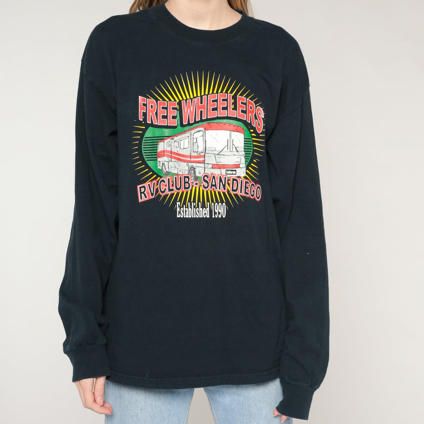90s Freewheelers RV Club San Diego Long Sleeve Graphic Tee Black Large L