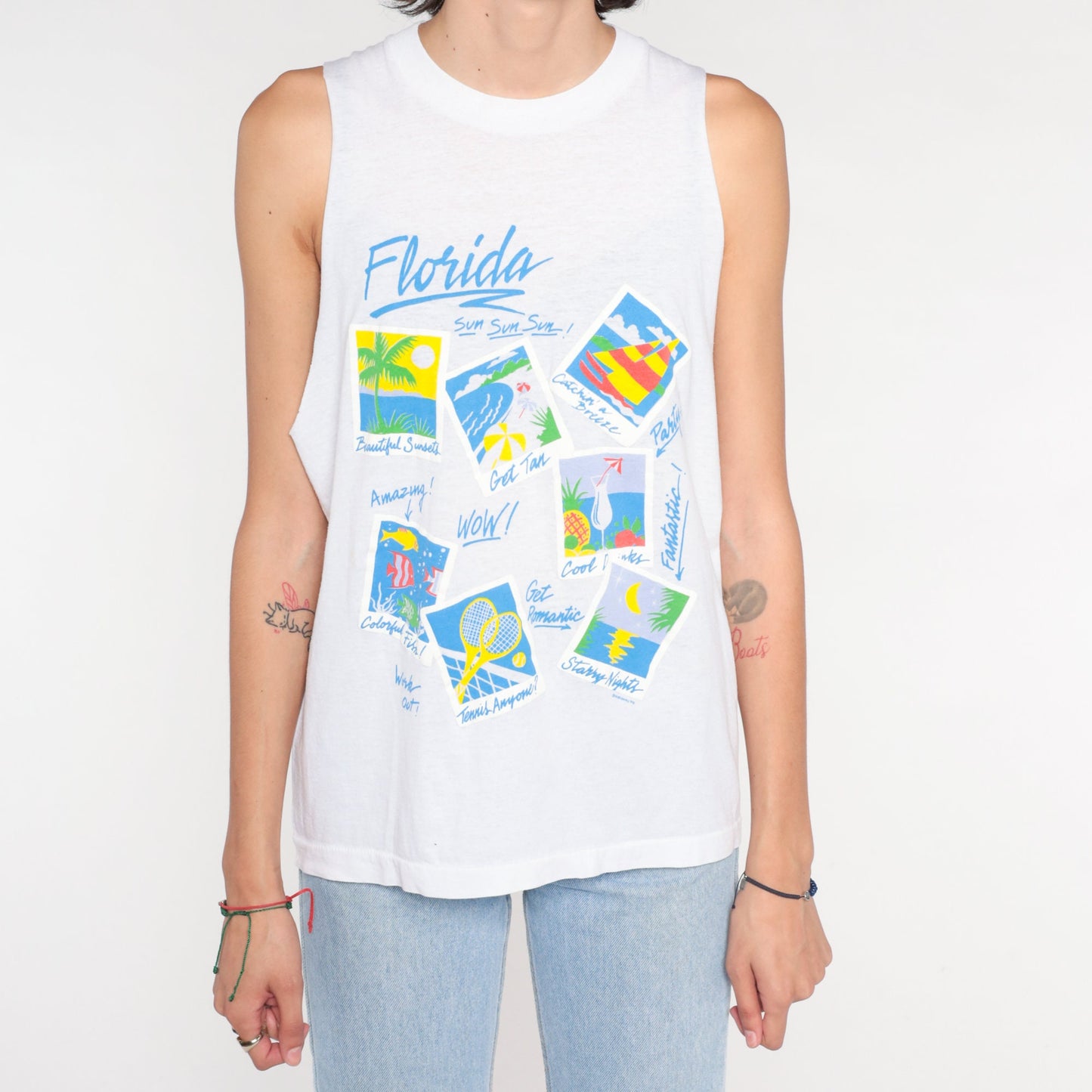 90s Florida Vacation Muscle Tank White Graphic Tourist Tee Small