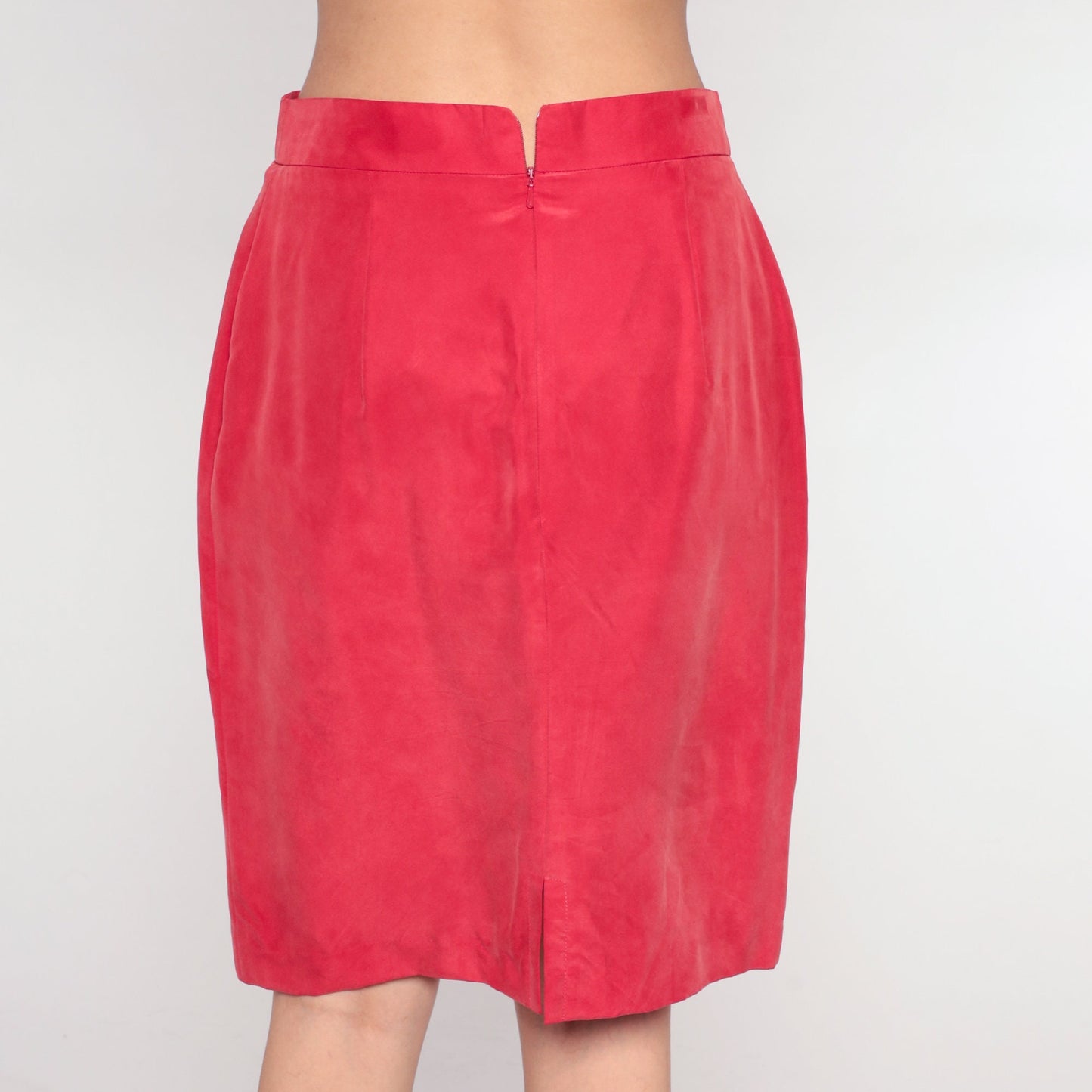 90s Red Silk Pencil Skirt High Waist Mini Wiggle Small 6
