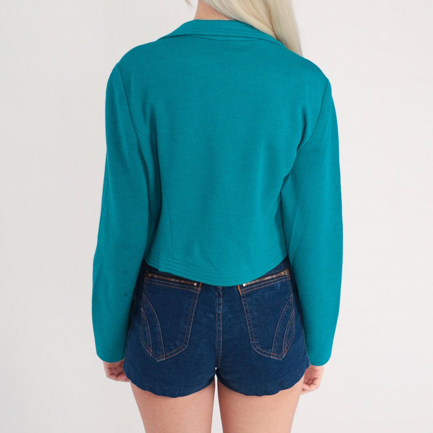 80s Leslie Fay Teal Blazer Open Front Office Jacket Small
